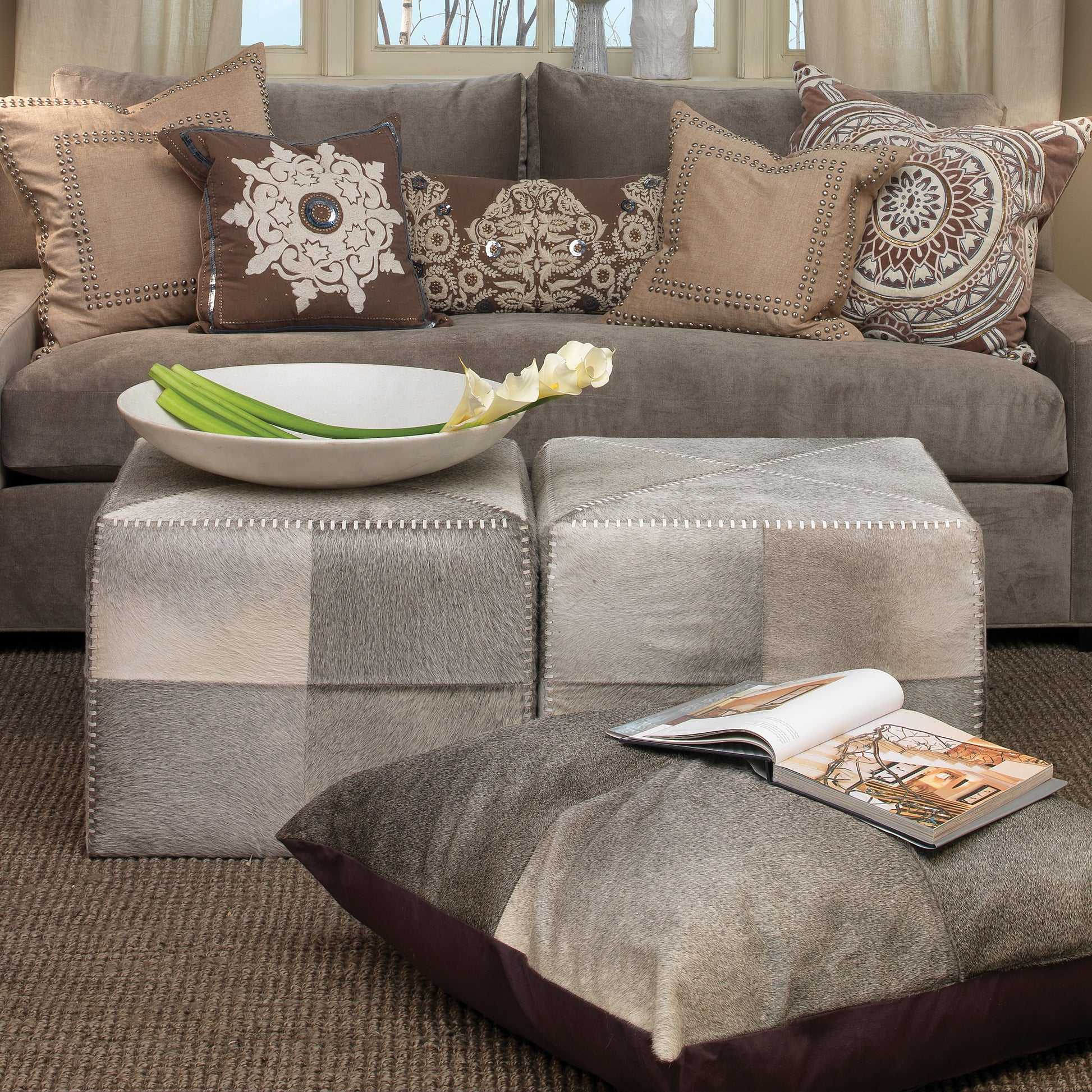 Grey Hair on Hide Ottoman by Jamie Young