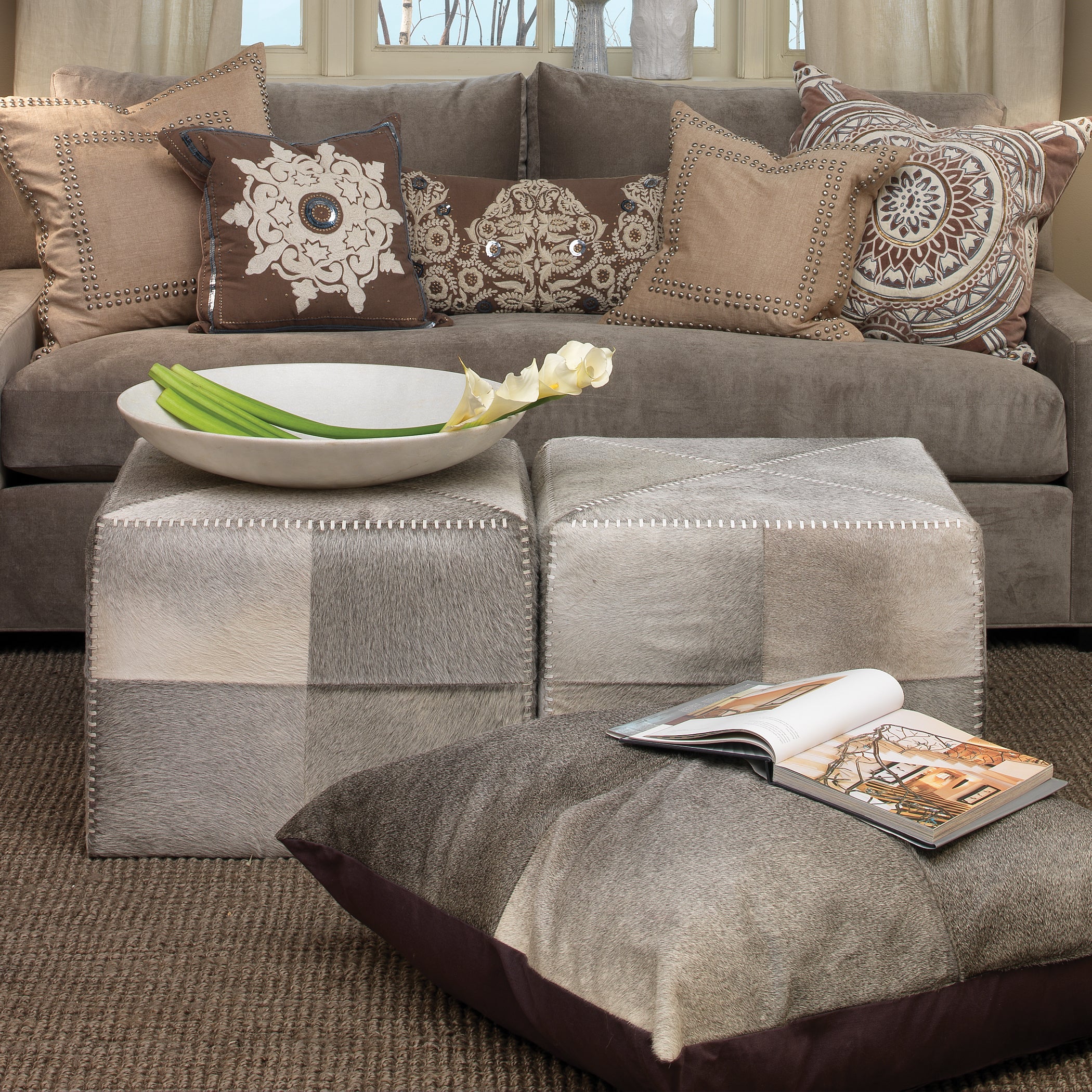 Grey Hair on Hide Ottoman by Jamie Young