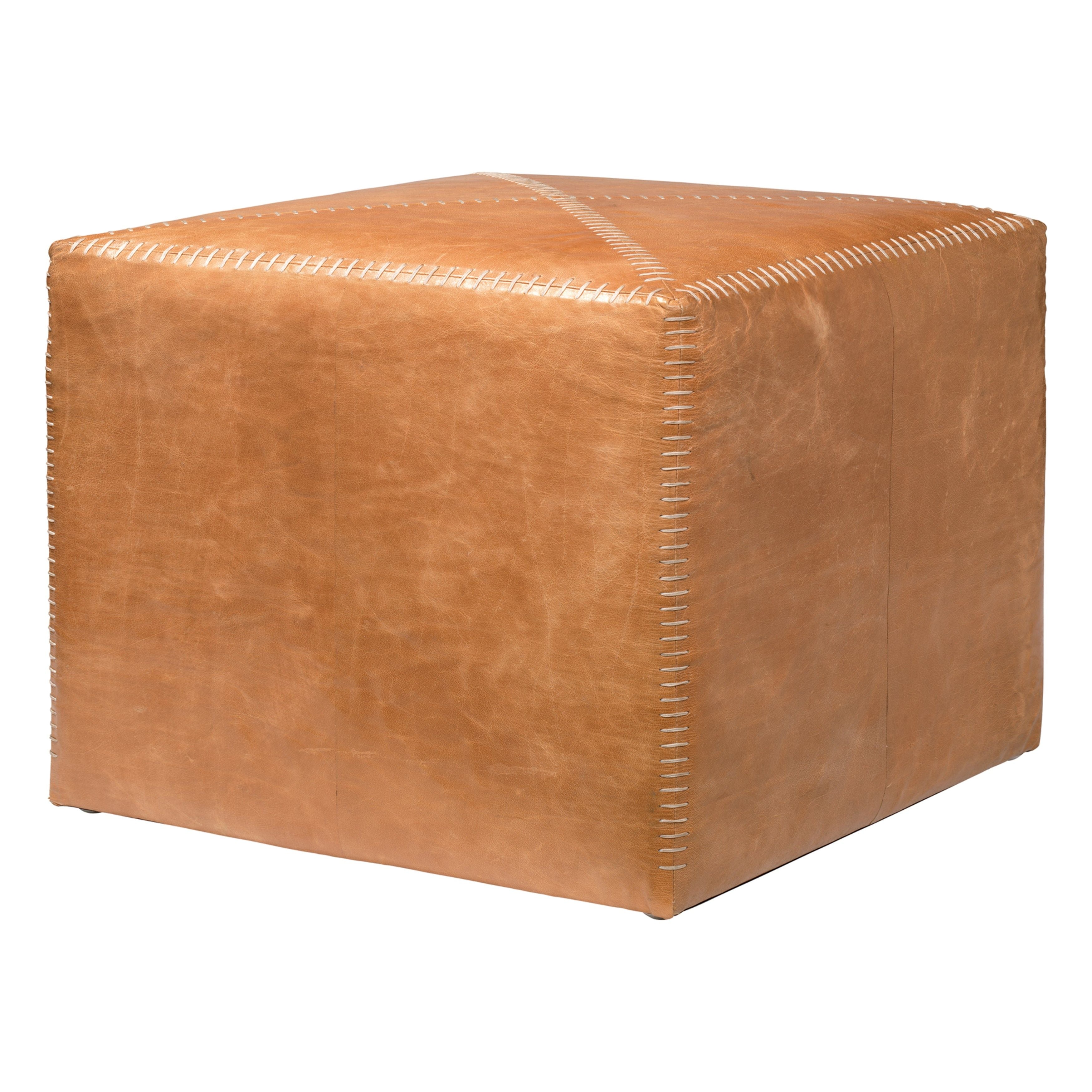 Buff Leather Ottoman Large by Jamie Young