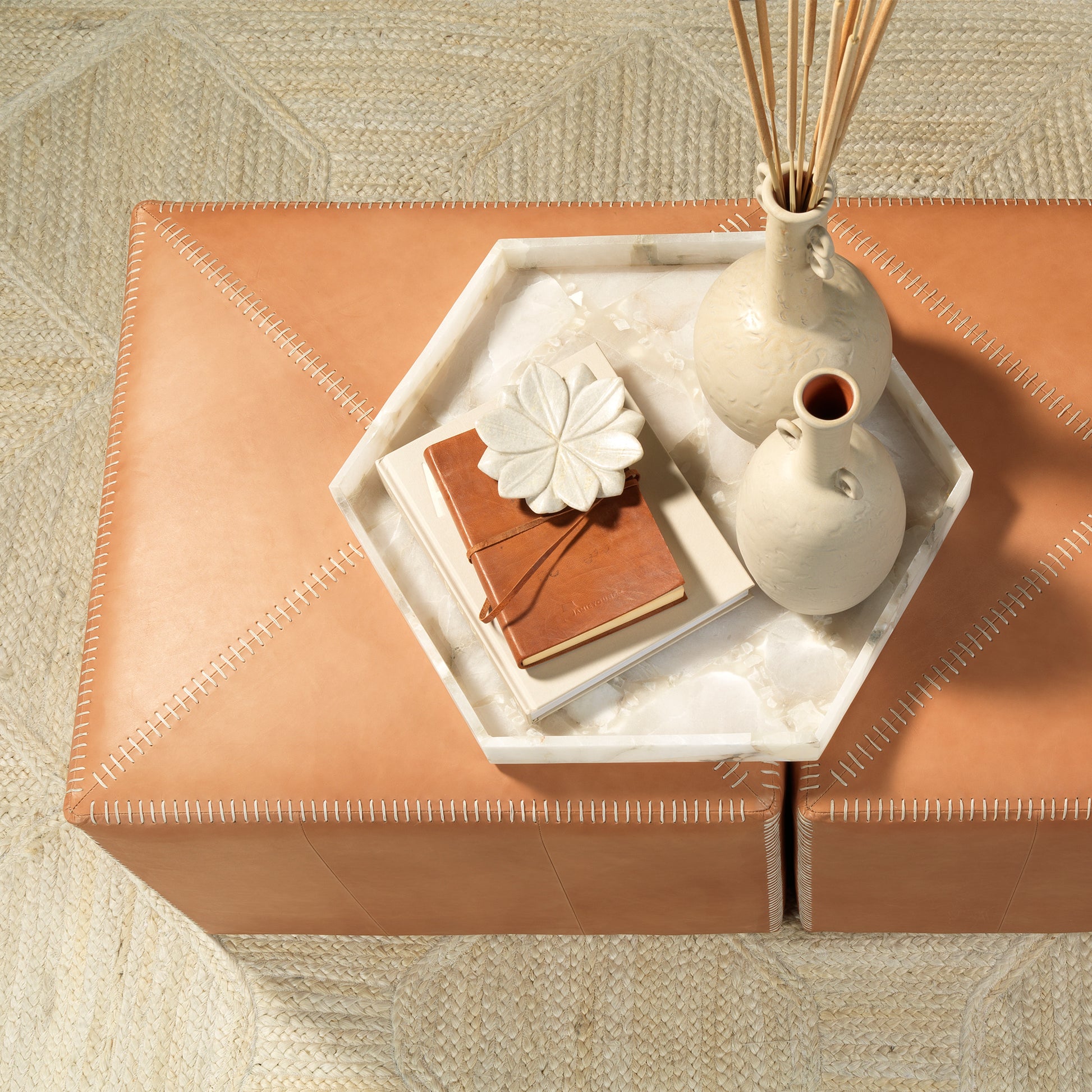 Buff Leather Ottoman by Jamie Young