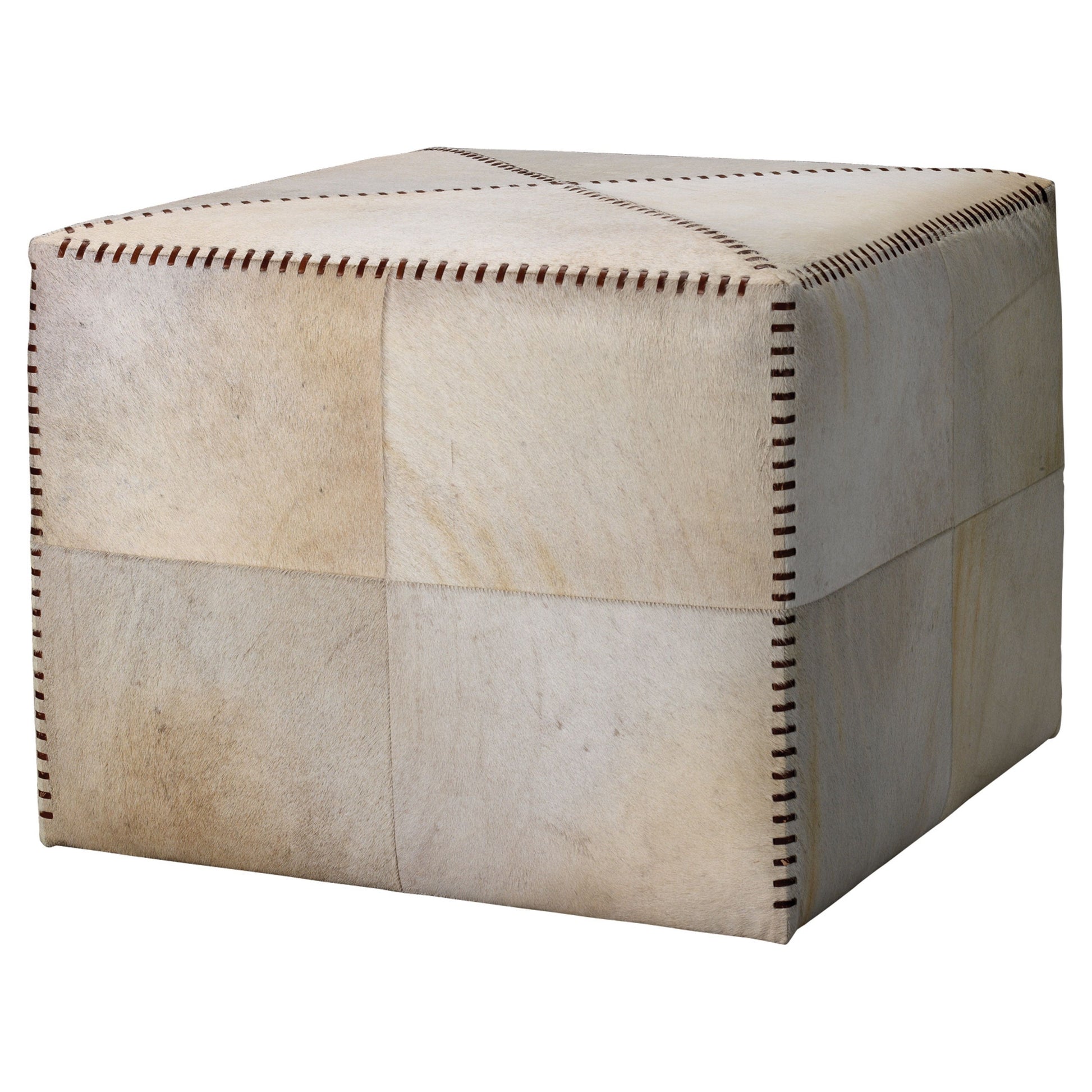 White Hair on Hide Ottoman Large by Jamie Young