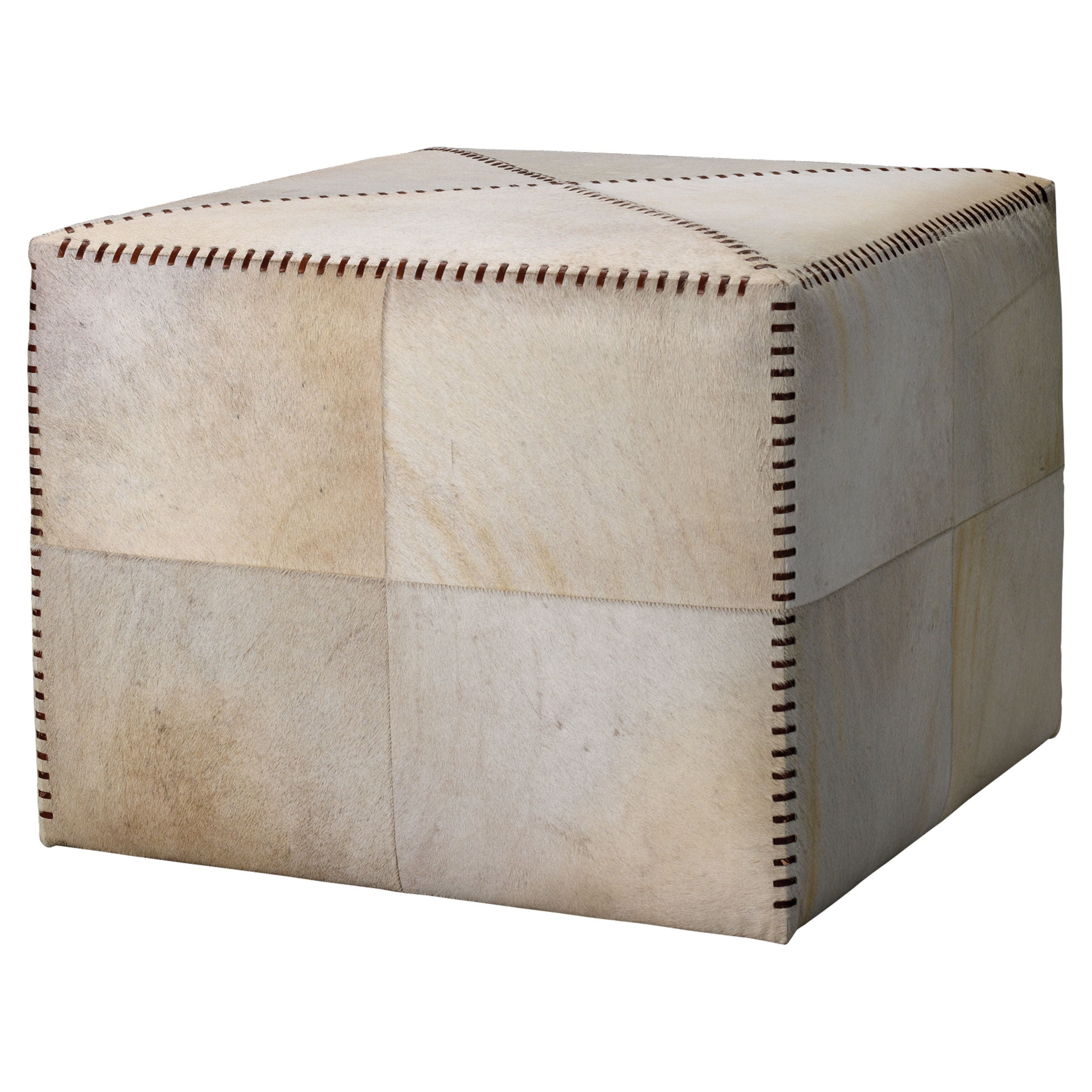 White Hair on Hide Ottoman Large by Jamie Young