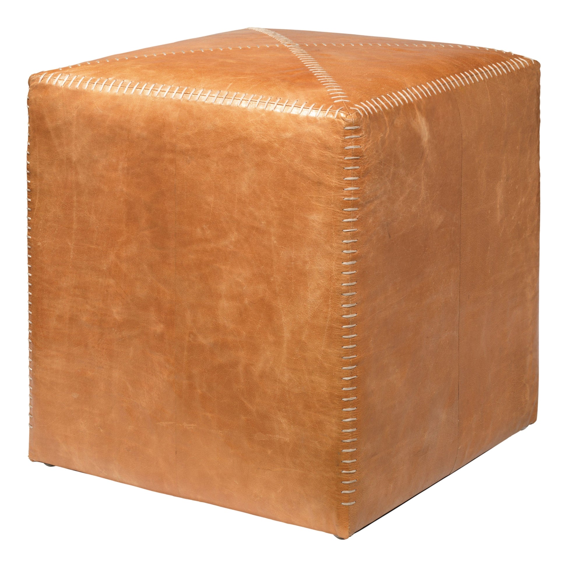Buff Leather Ottoman Small by Jamie Young