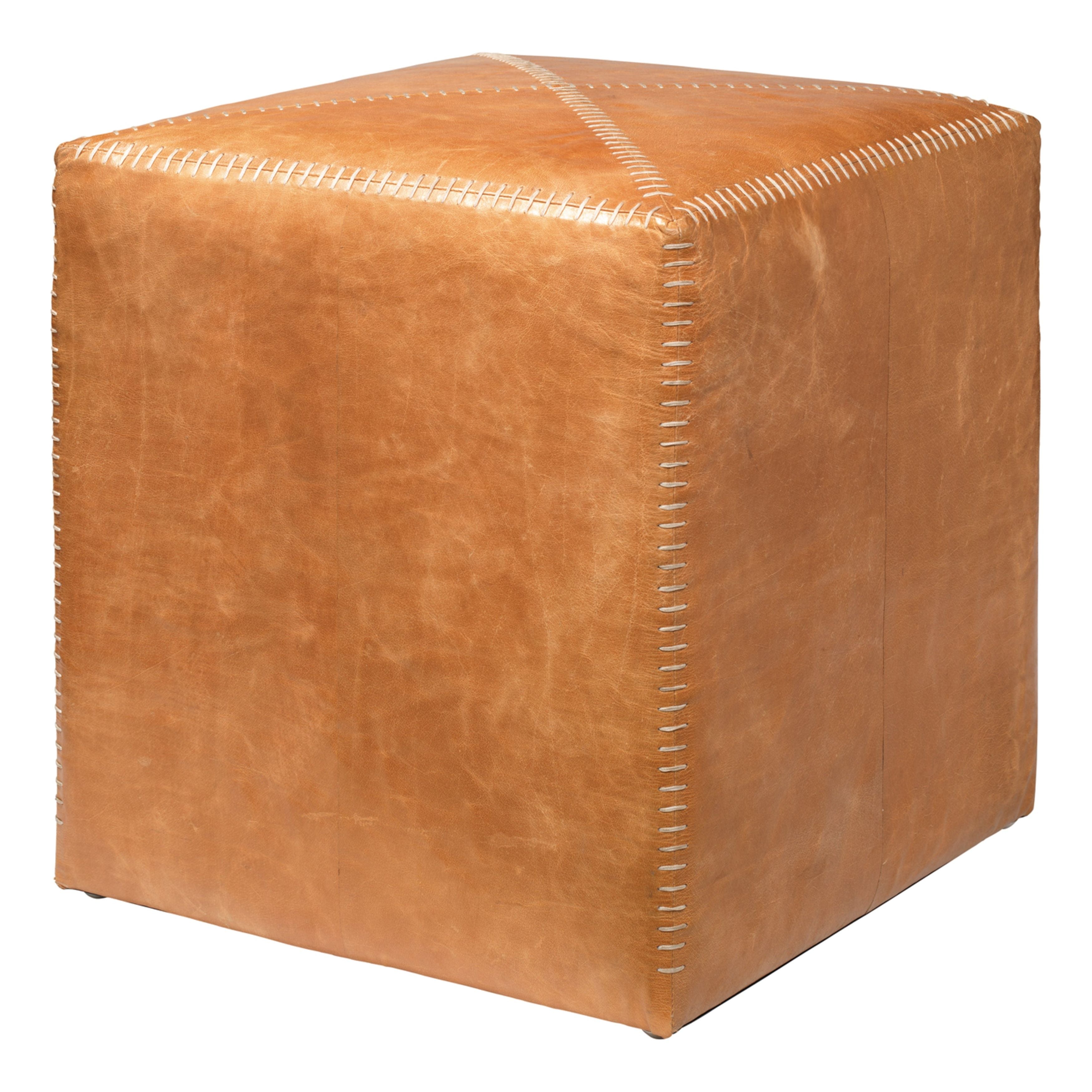 Buff Leather Ottoman Small by Jamie Young