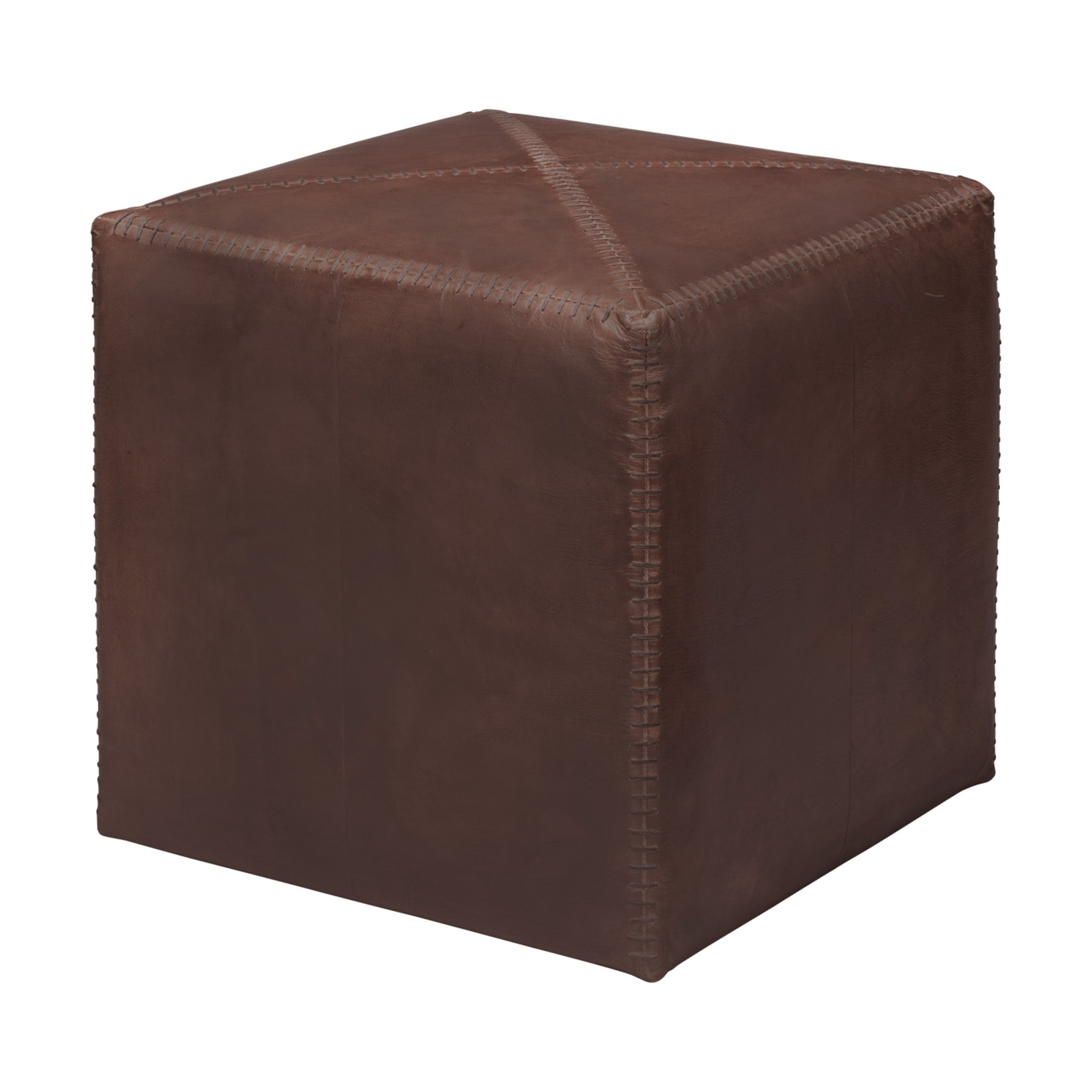 Tobacco Leather Ottoman, Small by Jamie Young