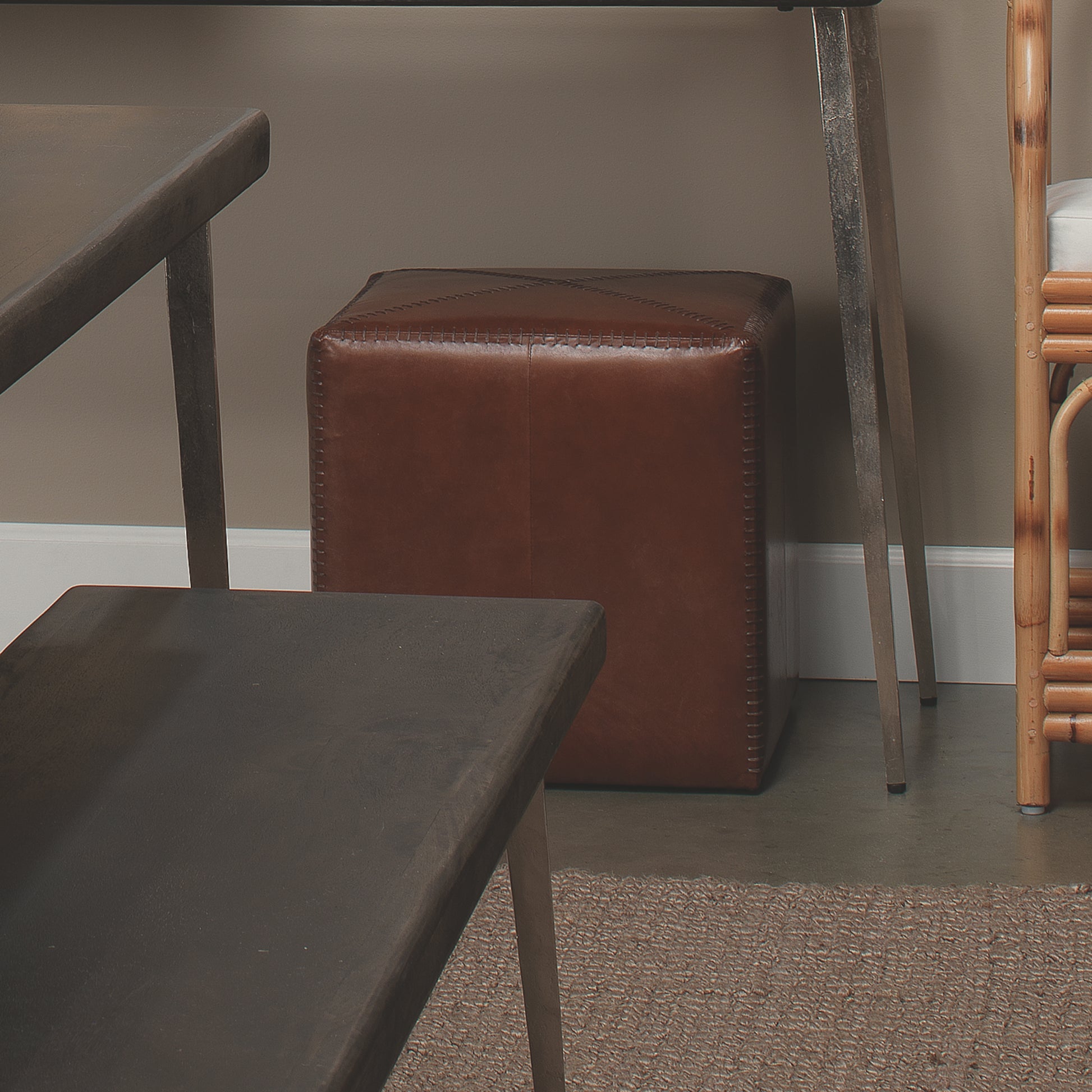 Tobacco Leather Ottoman, Small by Jamie Young