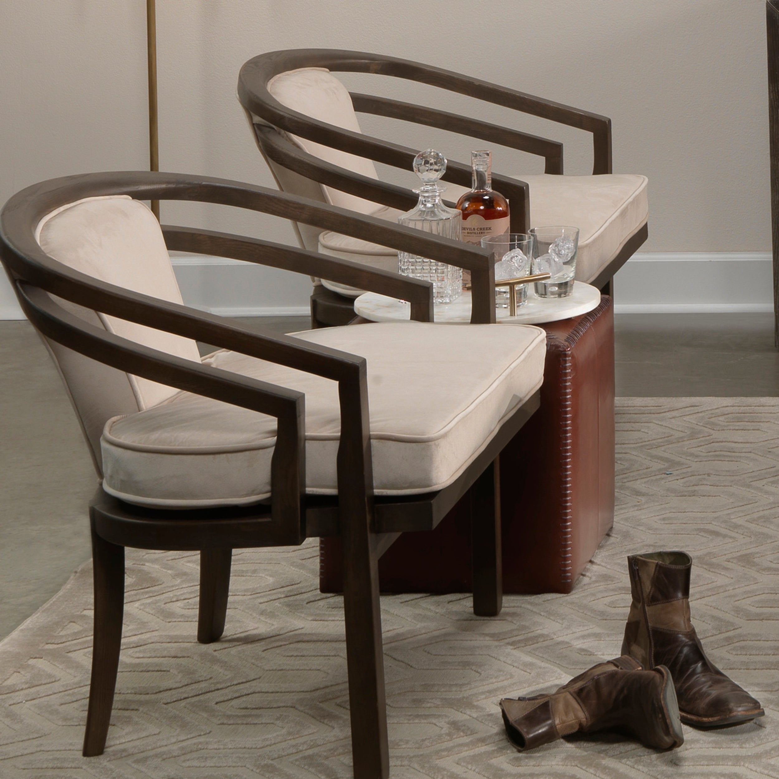 Tobacco Leather Ottoman, Small by Jamie Young