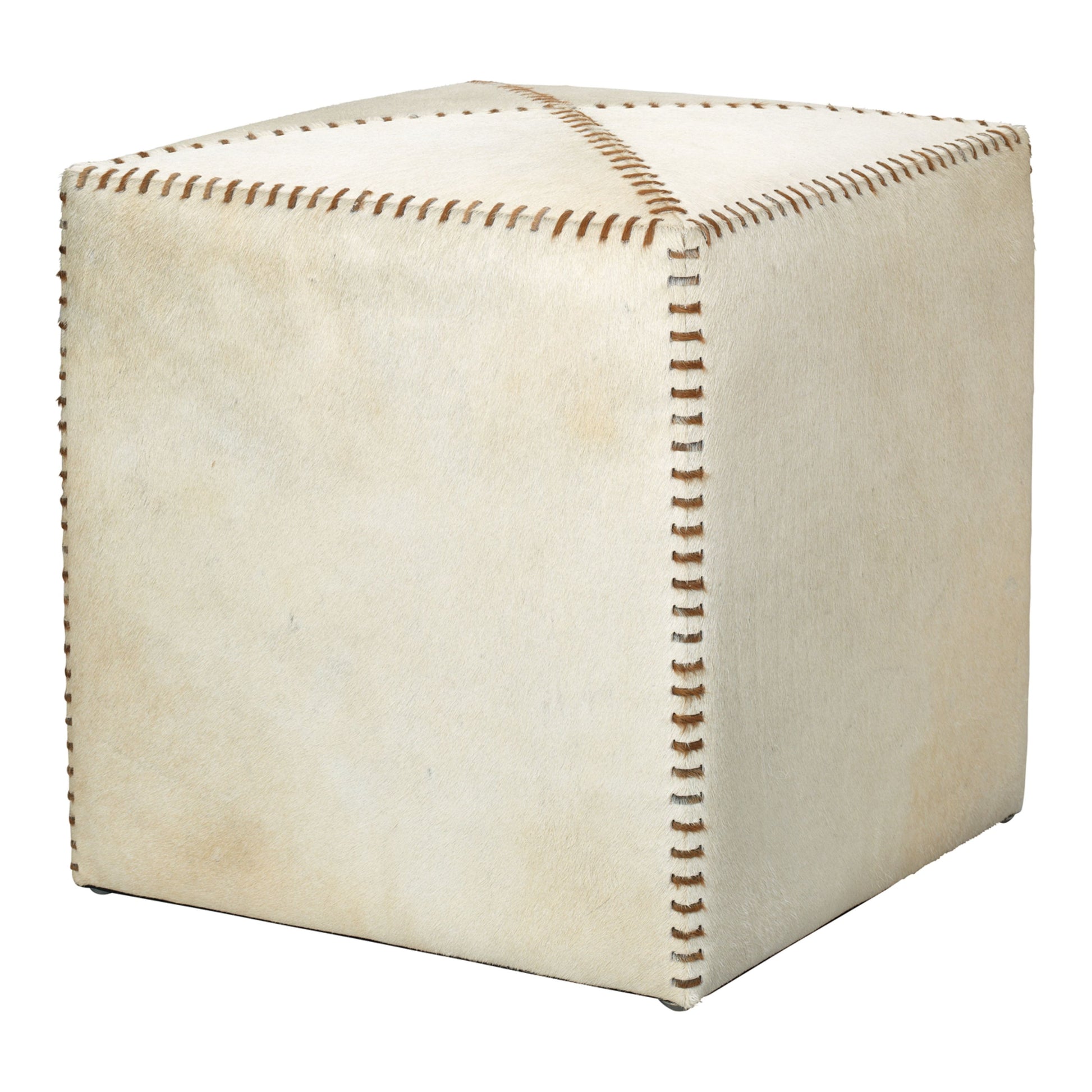 White Hair on Hide Ottoman Small by Jamie Young