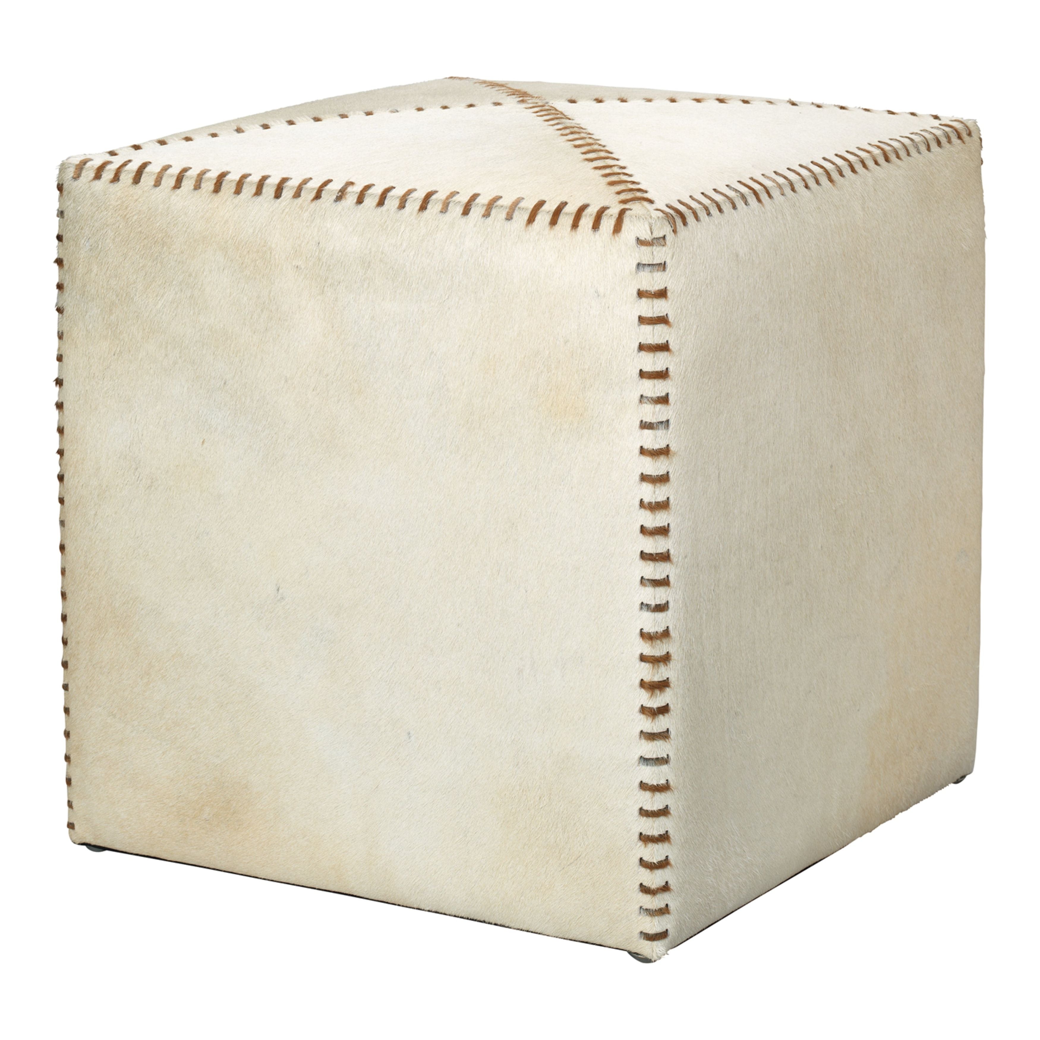 White Hair on Hide Ottoman Small by Jamie Young