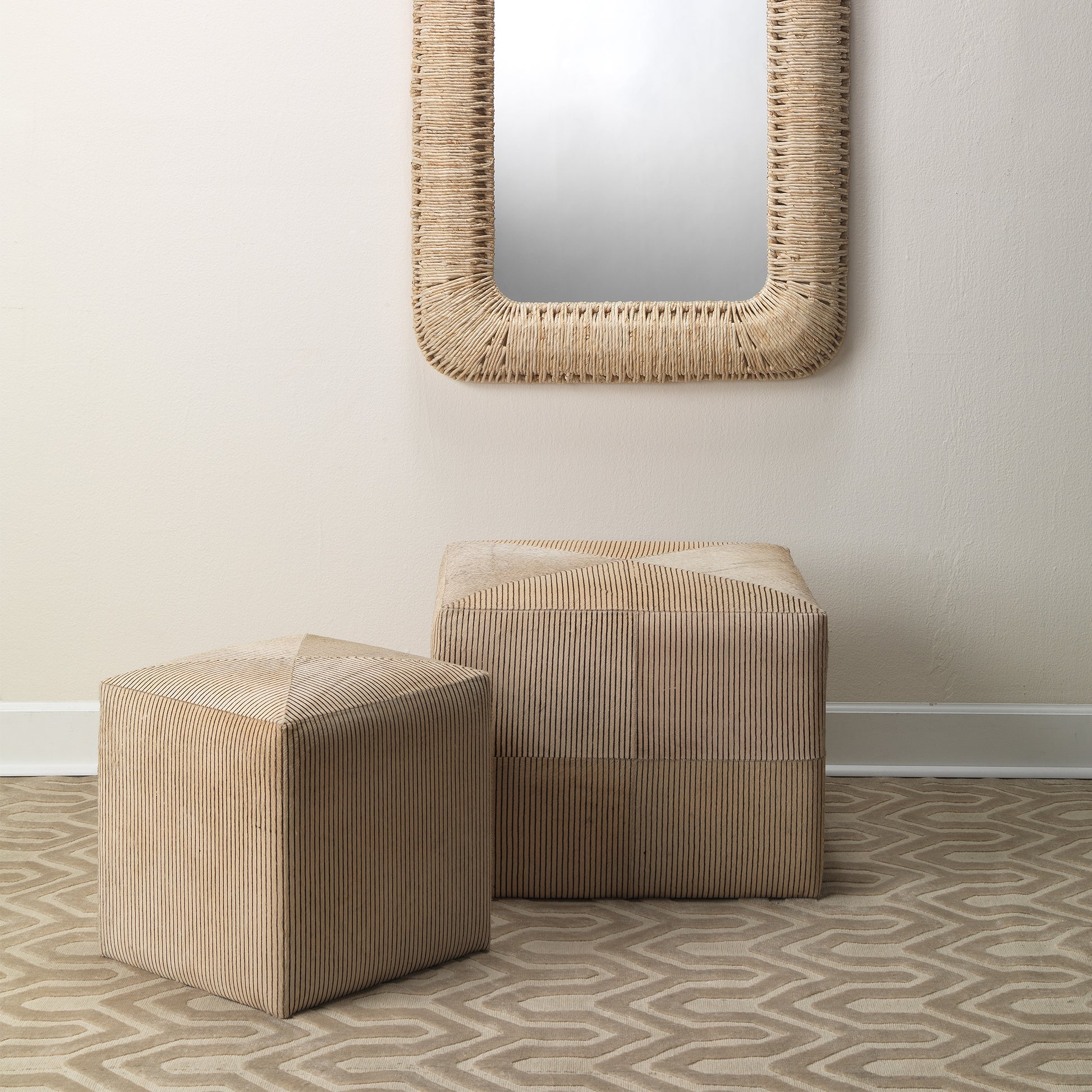 Pinstripe Hide Ottoman by Jamie Young