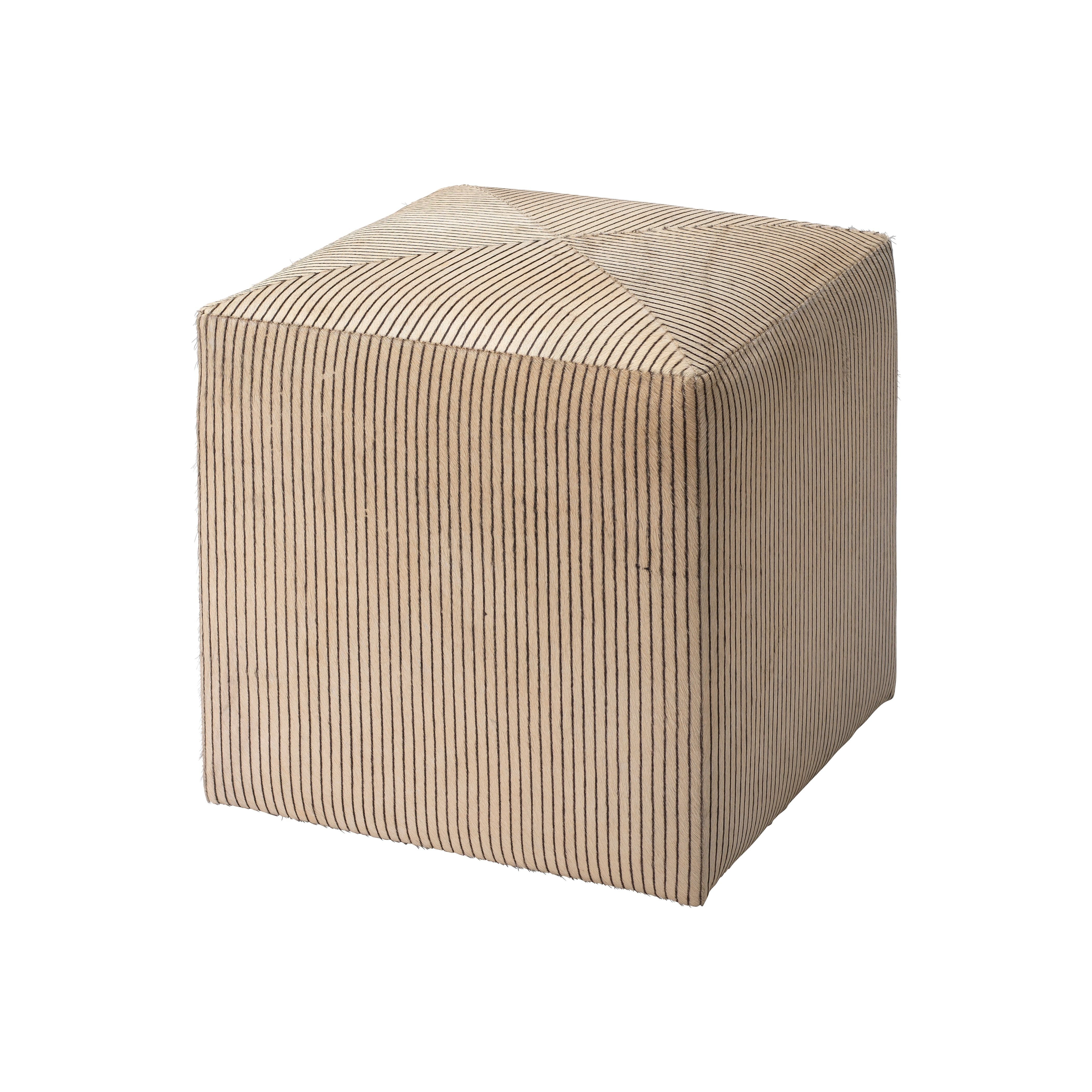 Pinstripe Hide Ottoman Small by Jamie Young