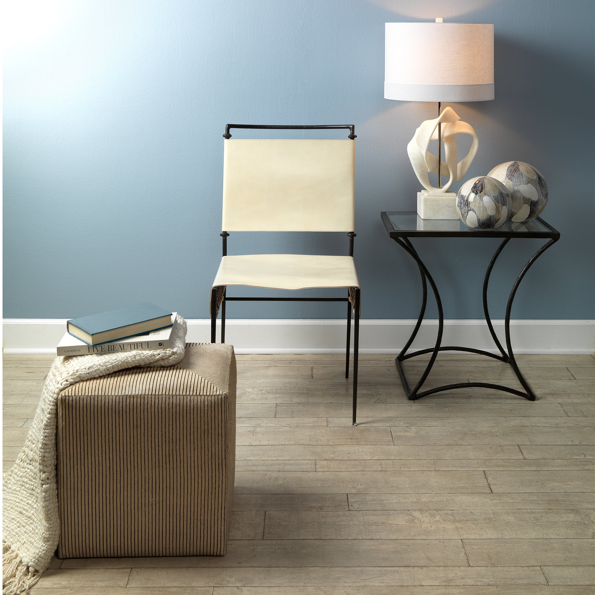 Pinstripe Hide Ottoman by Jamie Young
