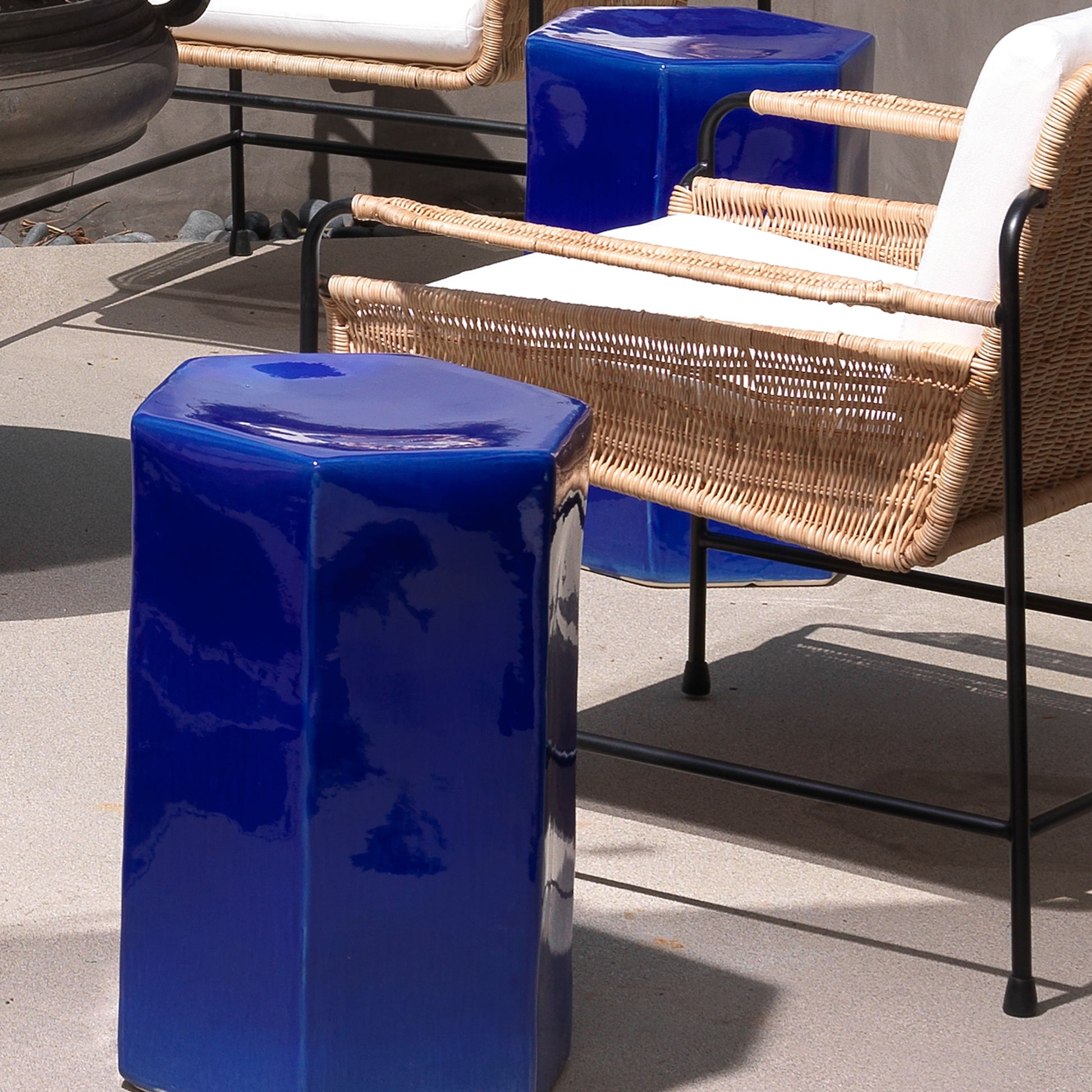 Porto Ceramic Side Indoor/Outdoor Table-Large, Cobalt Blue by Jamie Young