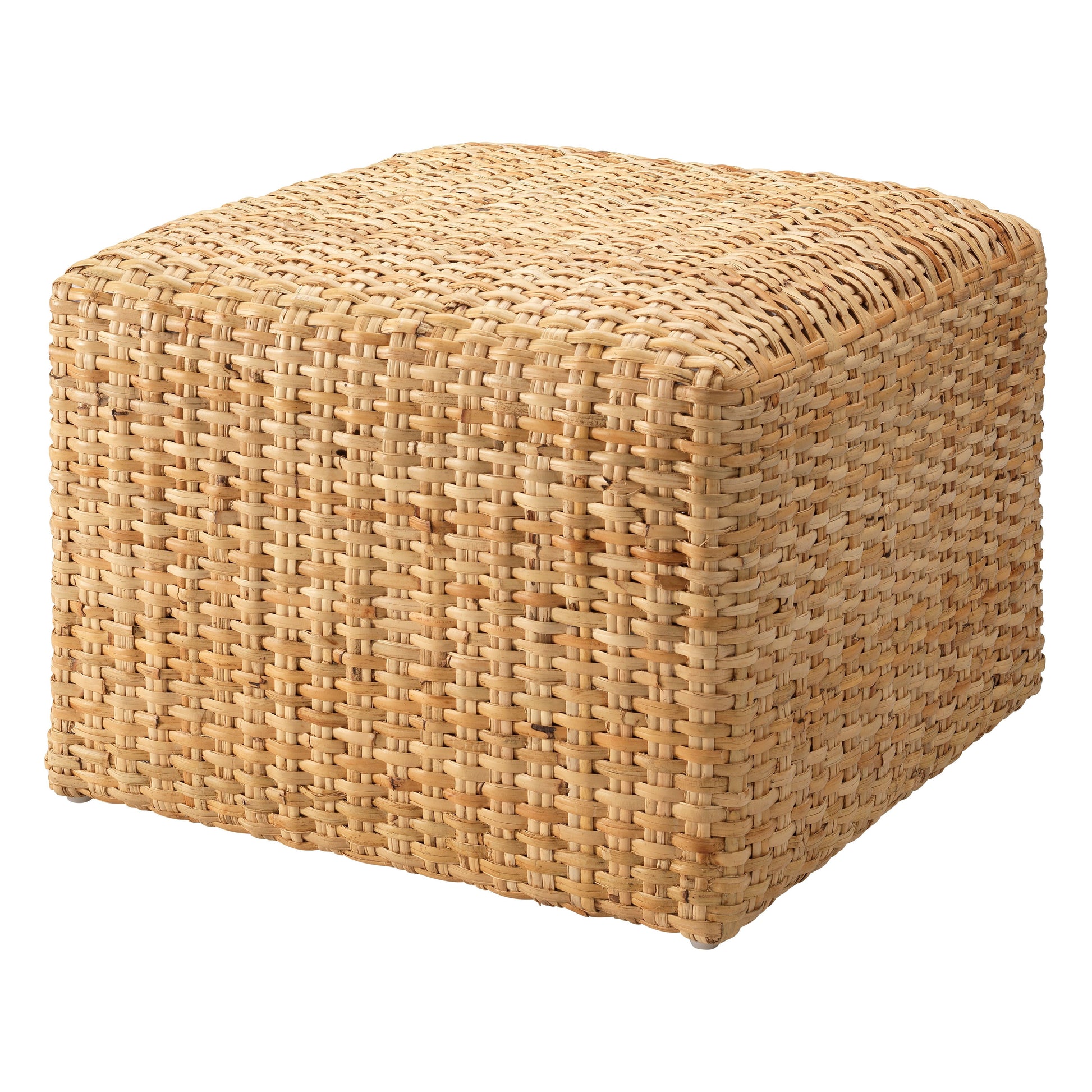 Hand-woven Natural Rattan Large Ottoman by Jamie Young