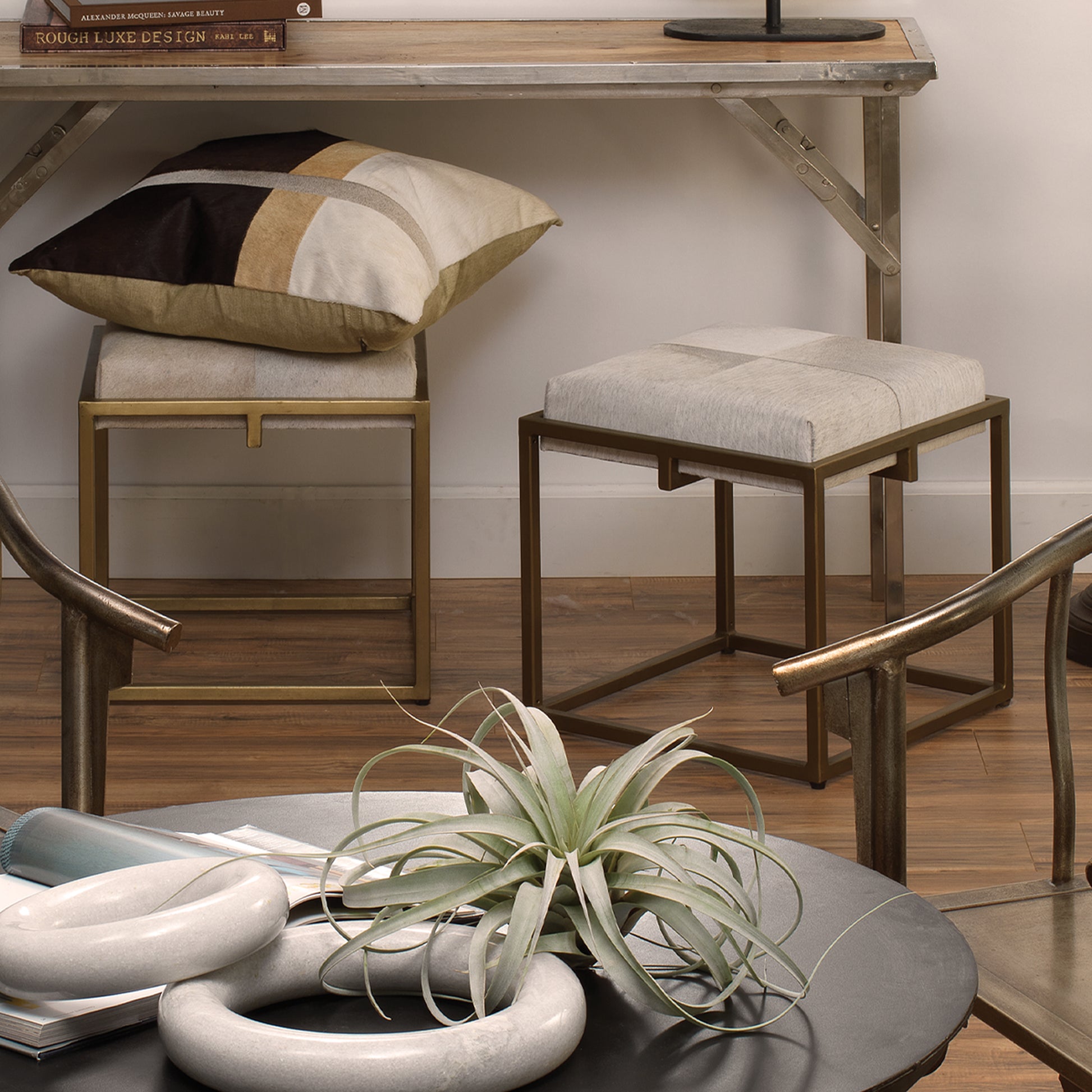 Shelby Hide Stool, White by Jamie Young
