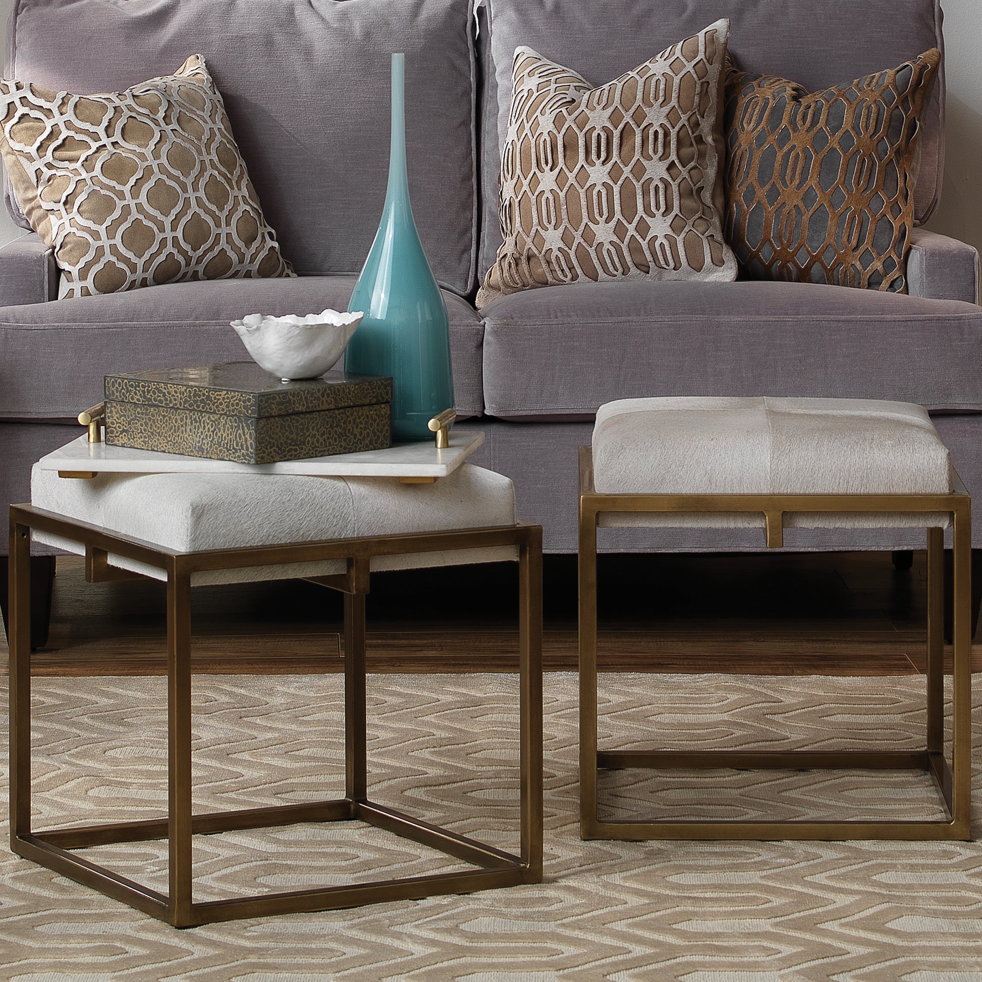 Shelby Hide Stool, White by Jamie Young