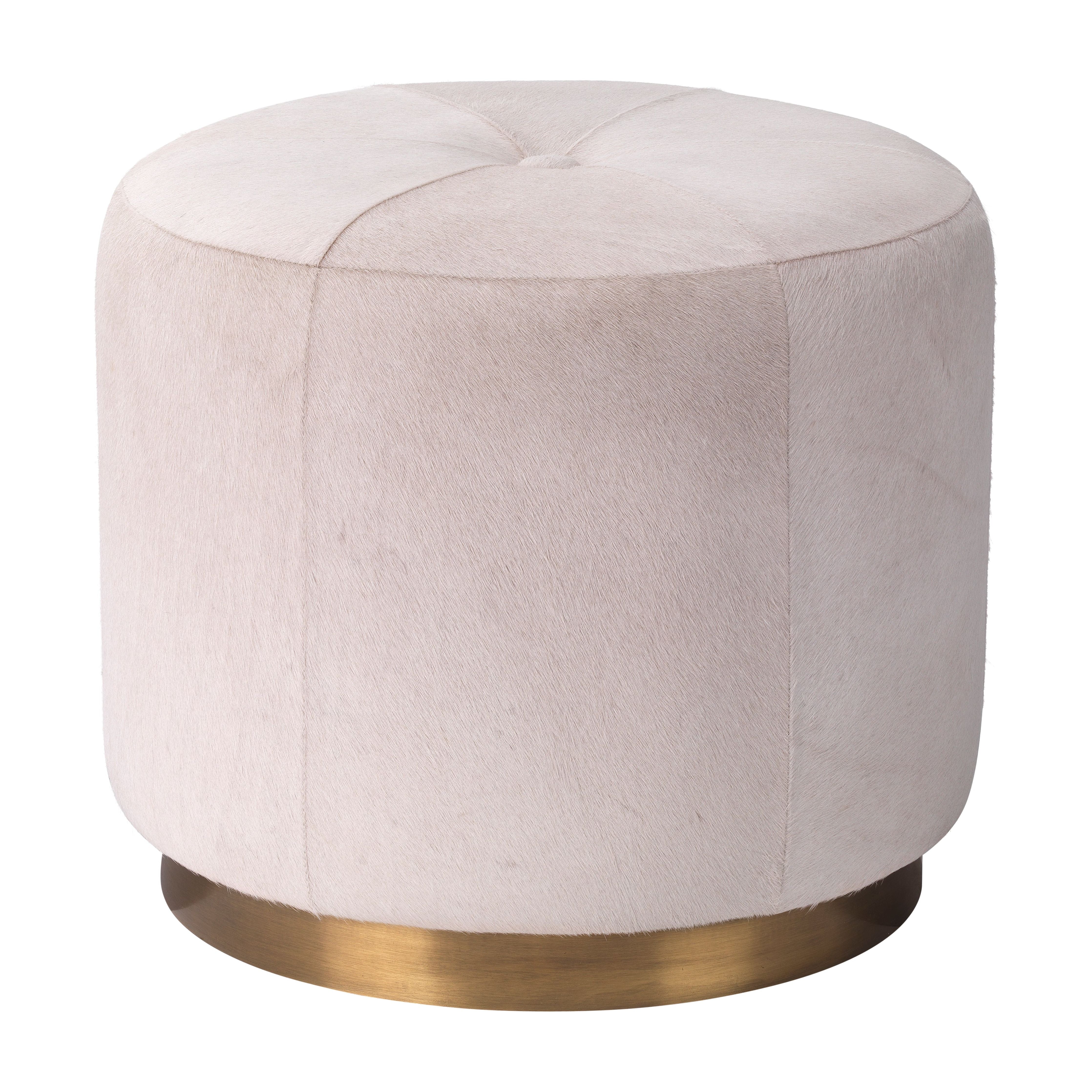 Thackery Hide On Roud Pouf Cream by Jamie Young