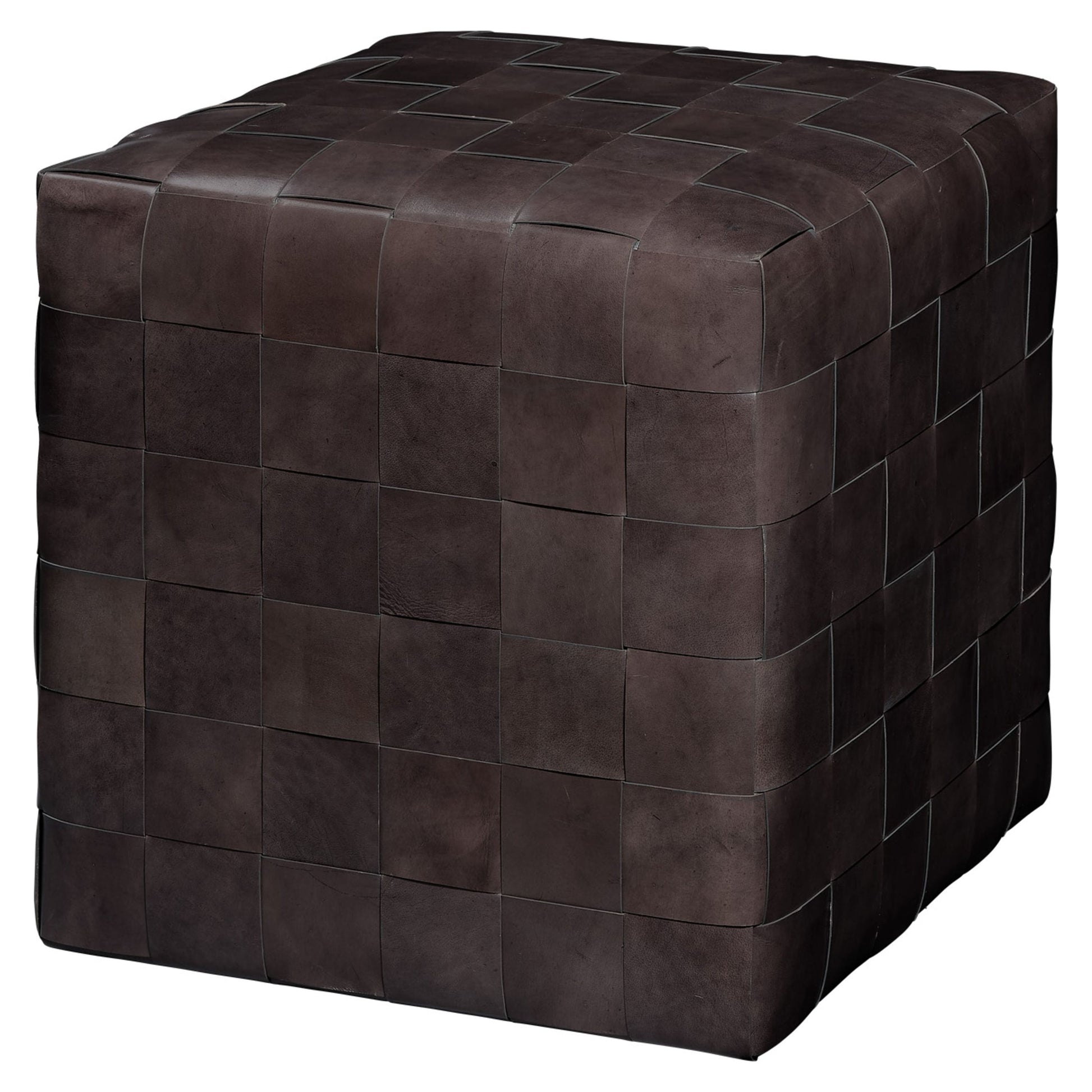 Woven Leather Ottoman Grey by Jamie Young