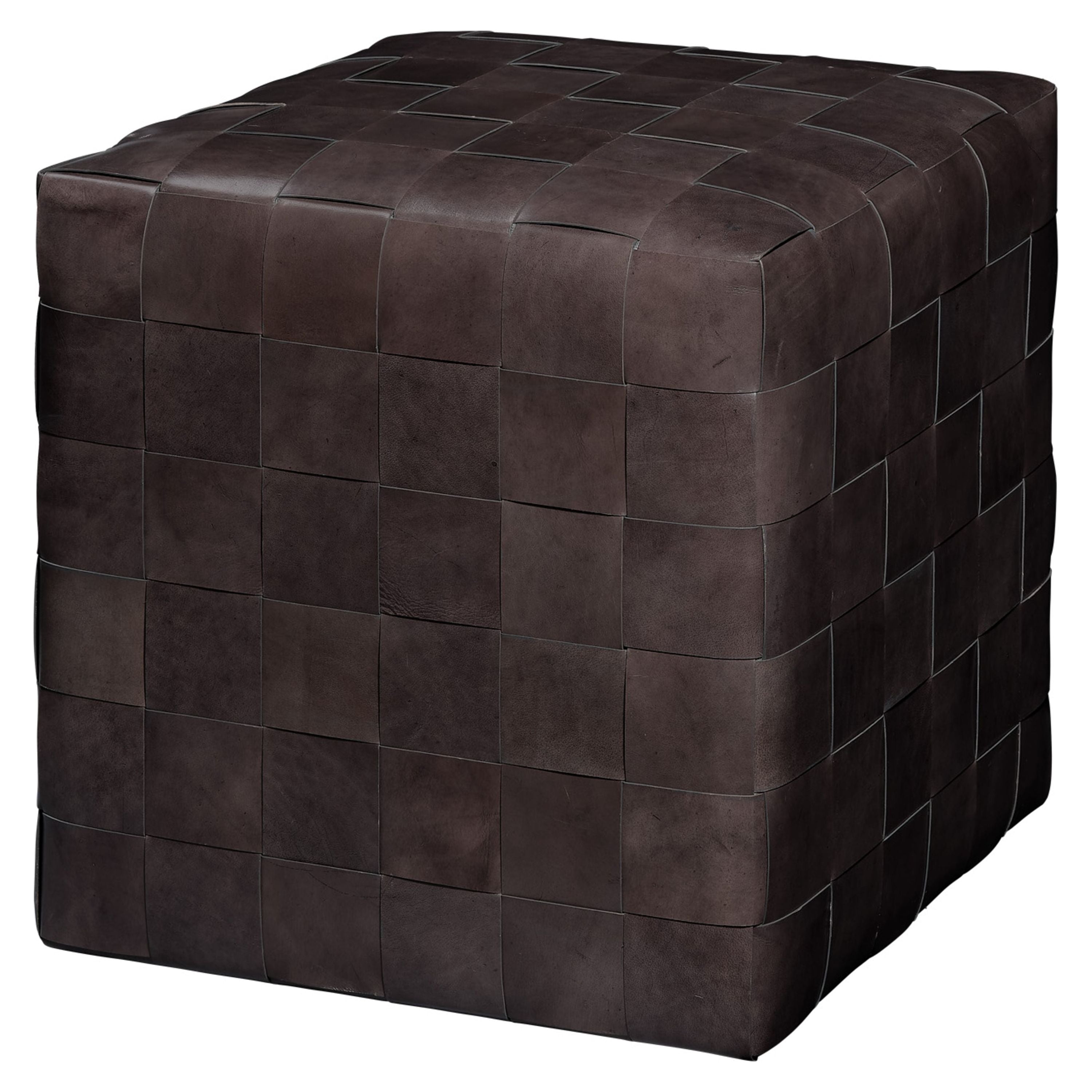 Woven Leather Ottoman Grey by Jamie Young