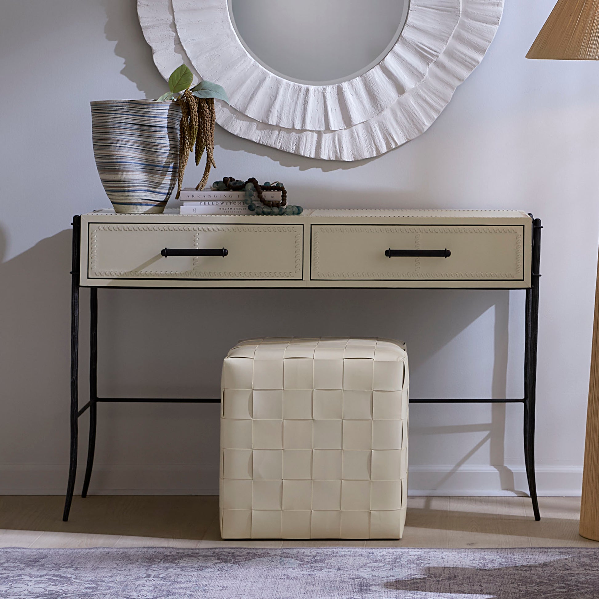 Woven Leather Ottoman by Jamie Young