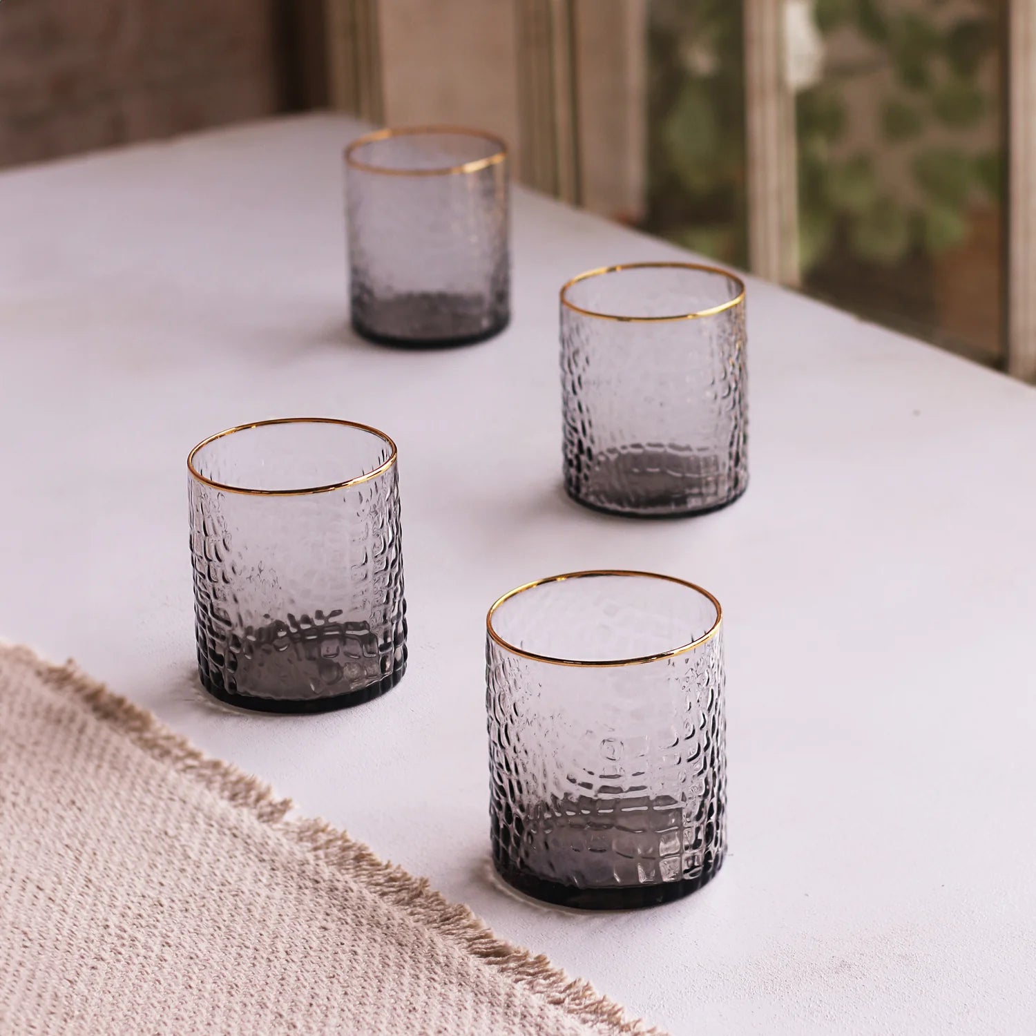 GLASS Croc Double Old Fashioned with Gold Rim – Smoke Grey by Beatriz Ball