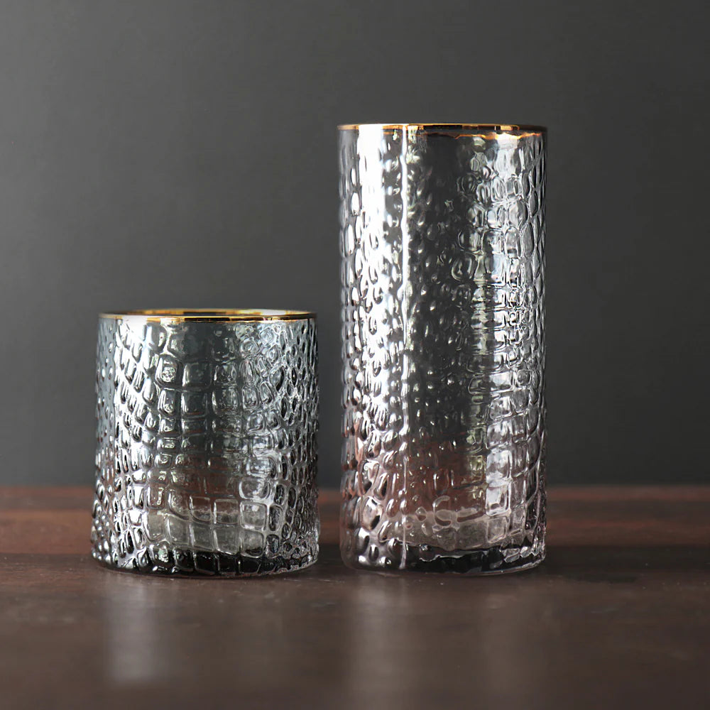 GLASS Croc Double Old Fashioned with Gold Rim – Smoke Grey by Beatriz Ball