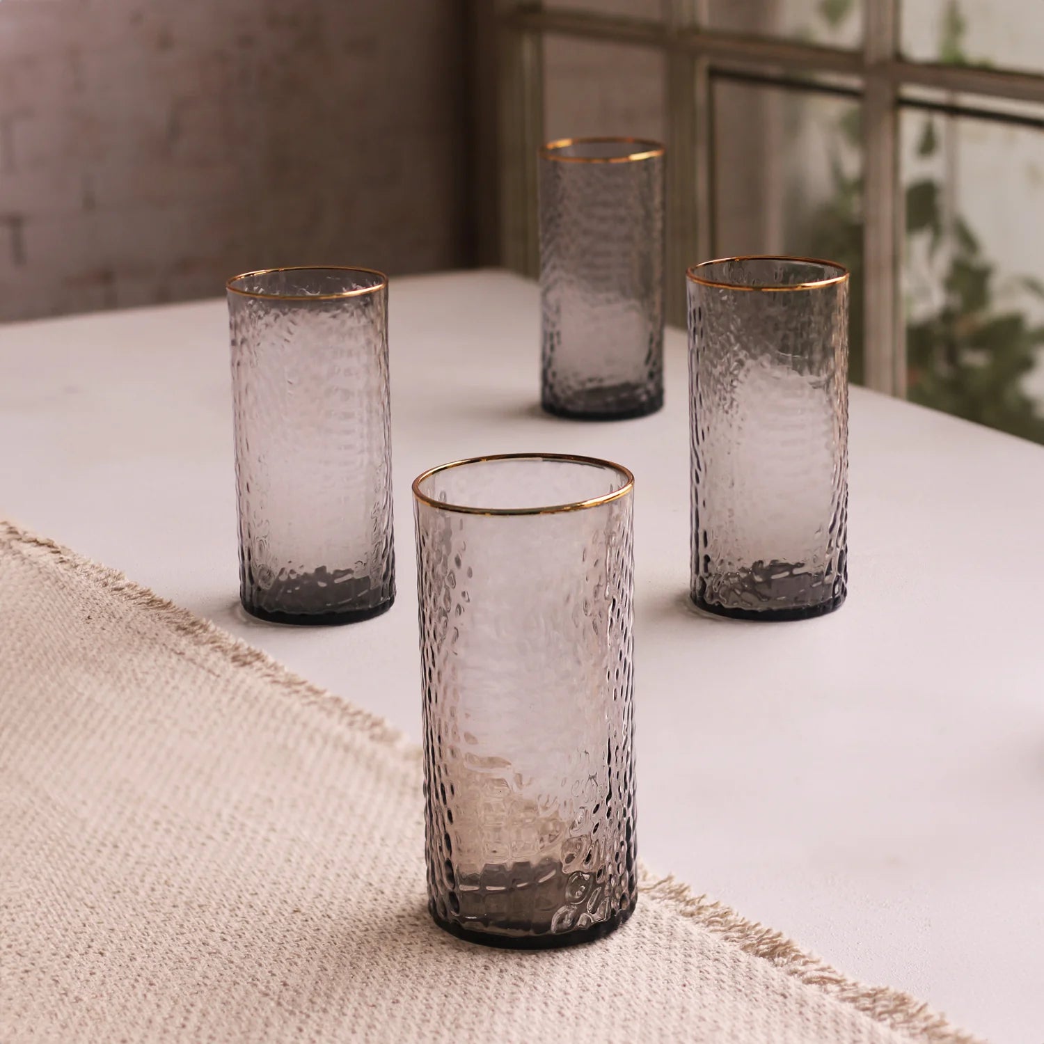 GLASS Croc Highball with Gold Rim – Smoke Grey by Beatriz Ball
