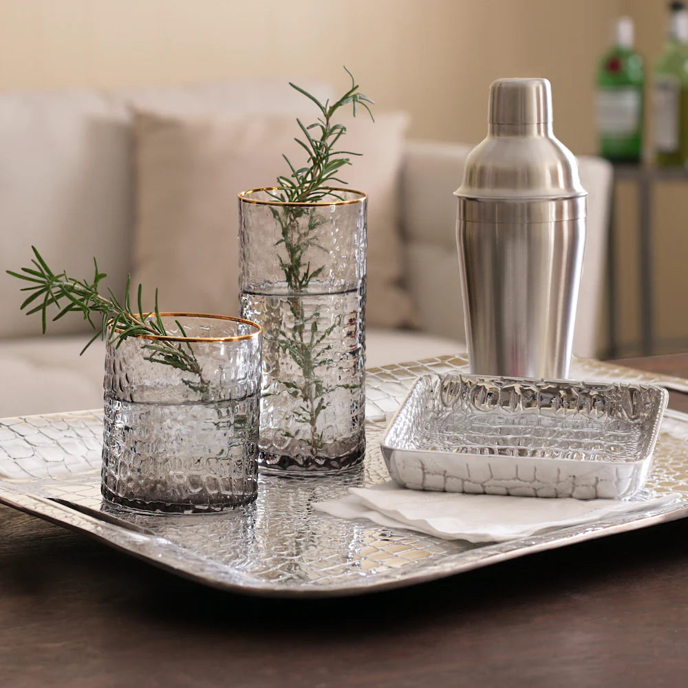 GLASS Croc Highball with Gold Rim – Smoke Grey by Beatriz Ball