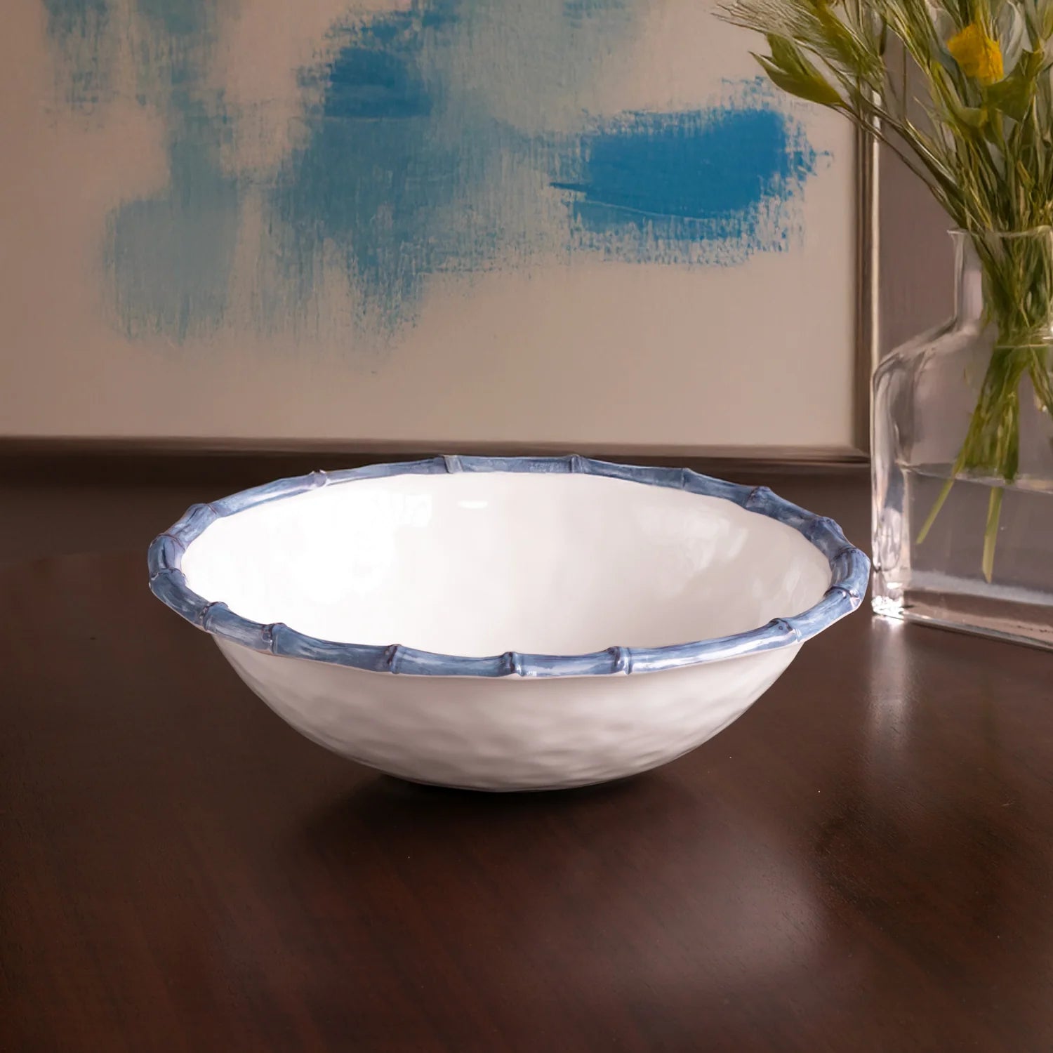 VIDA Bamboo Large Salad Bowl – White & Blue | Beatriz Ball by Beatriz Ball