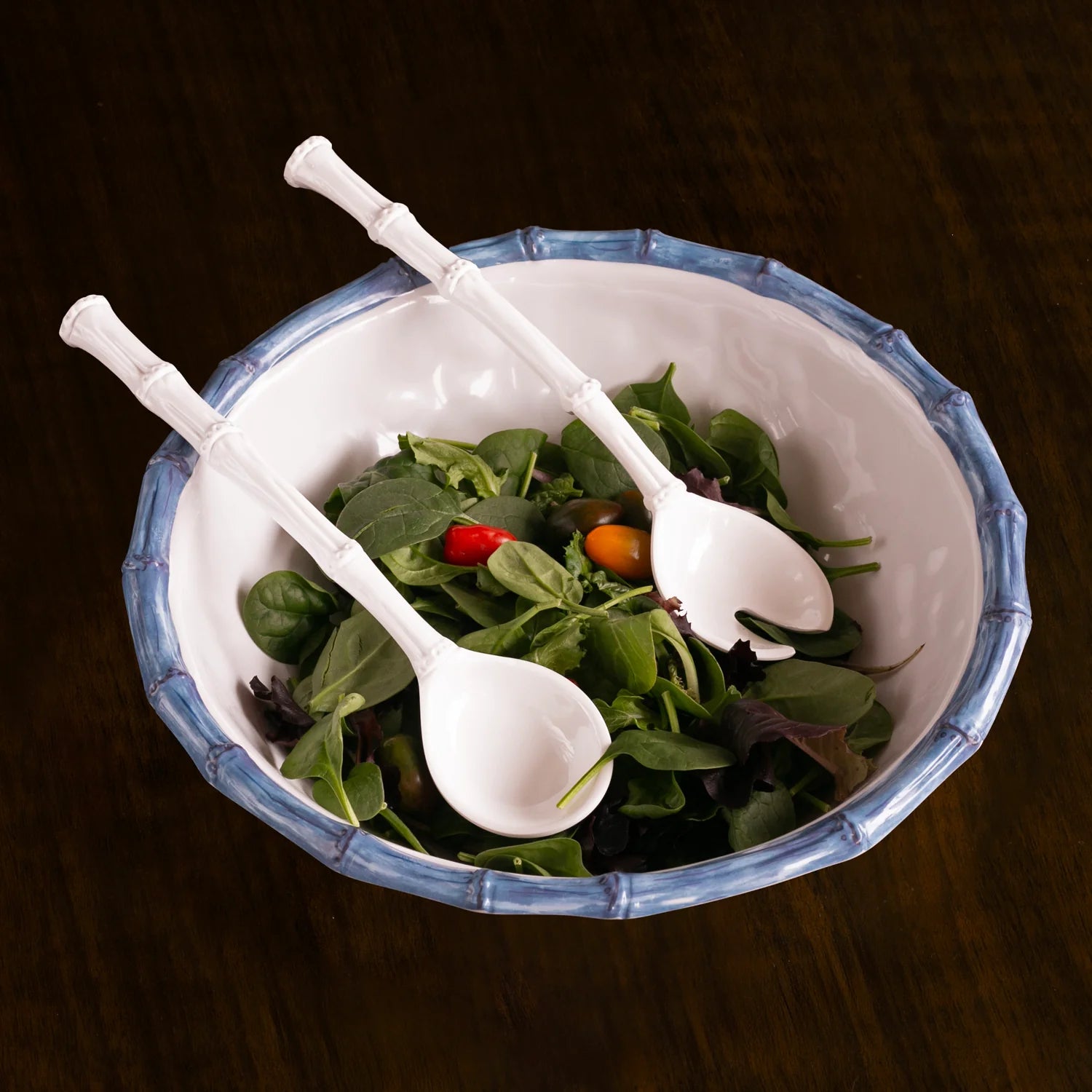 VIDA Bamboo Large Salad Bowl – White & Blue | Beatriz Ball by Beatriz Ball
