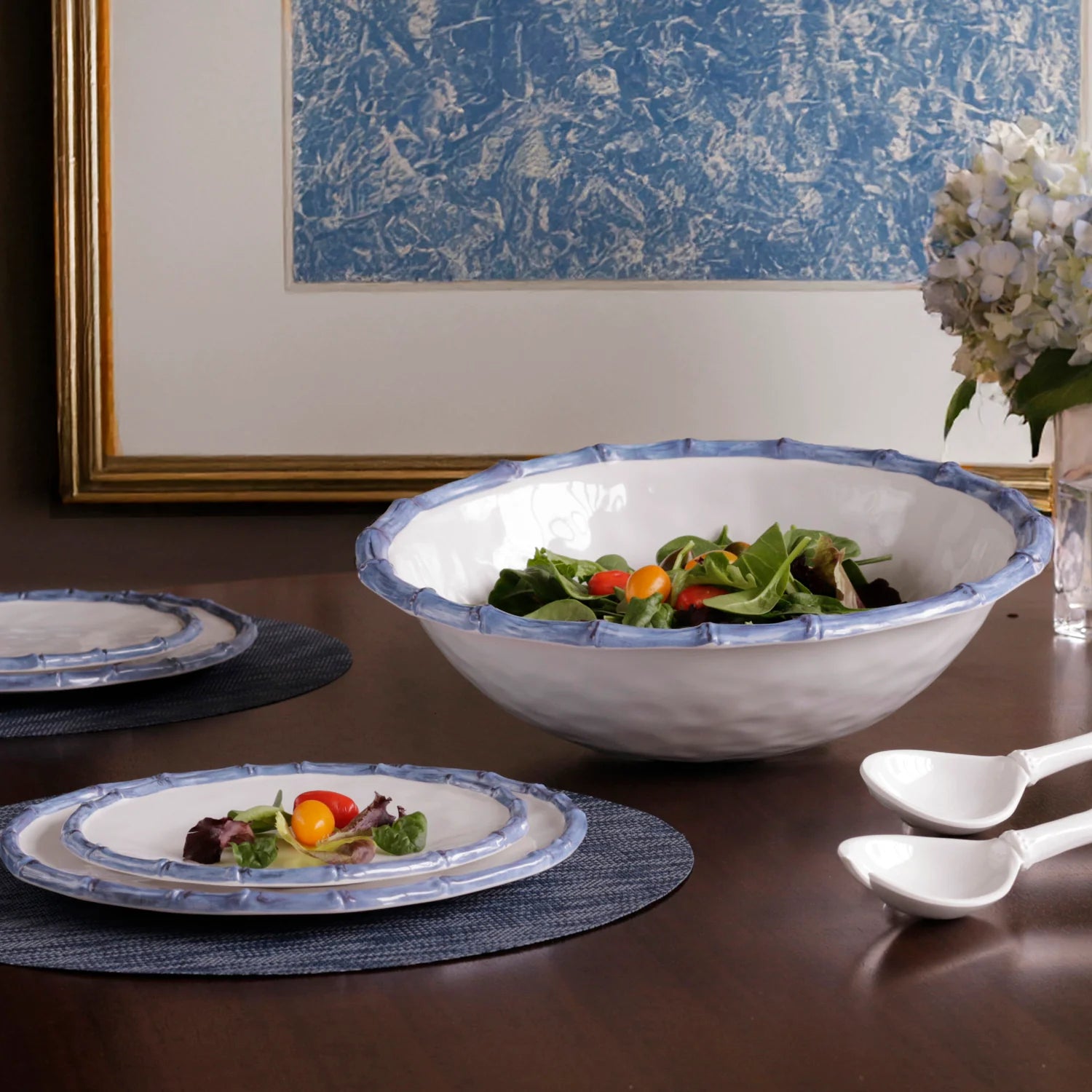 VIDA Bamboo Large Salad Bowl – White & Blue | Beatriz Ball by Beatriz Ball