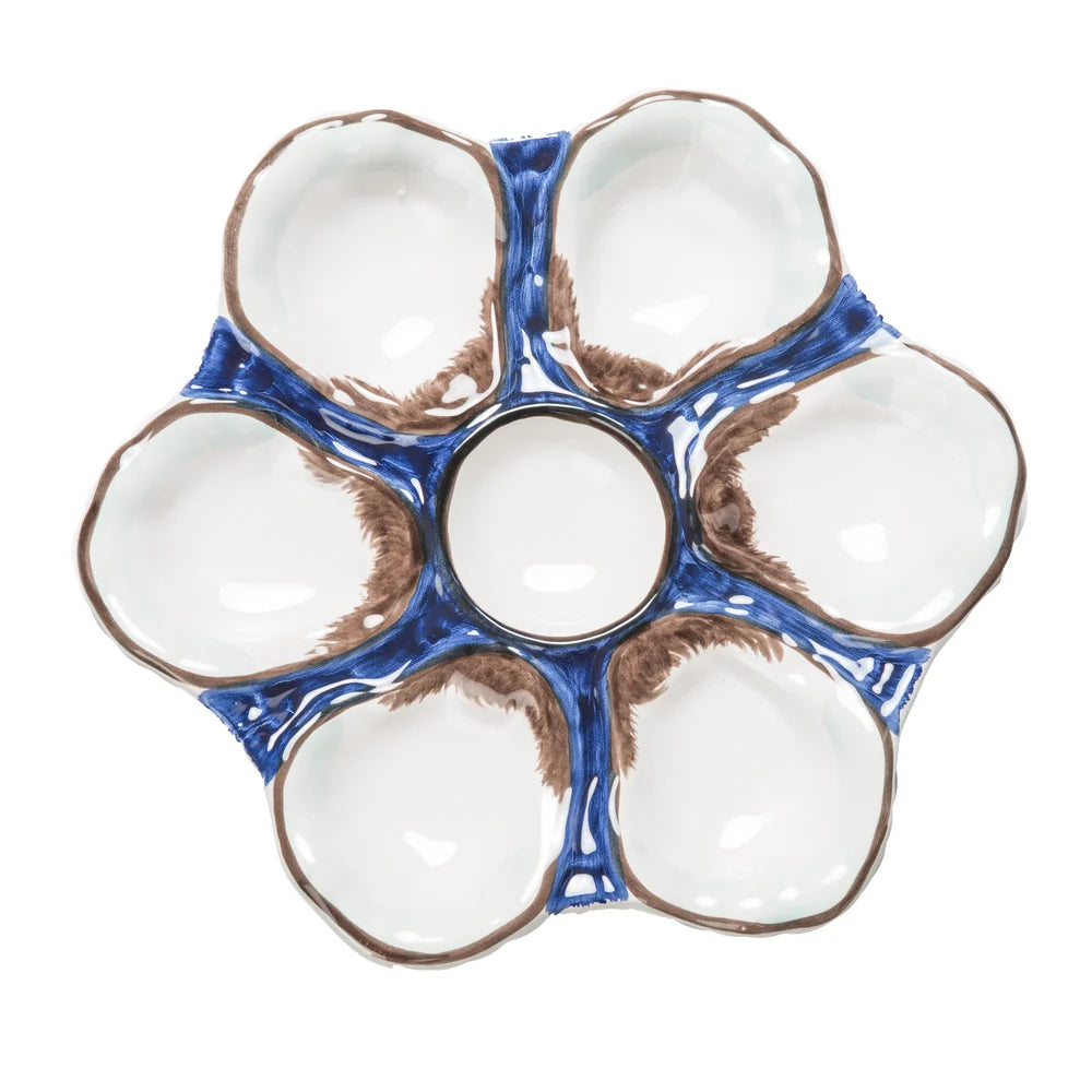 Navy ceramic round oyster plate by Abigails