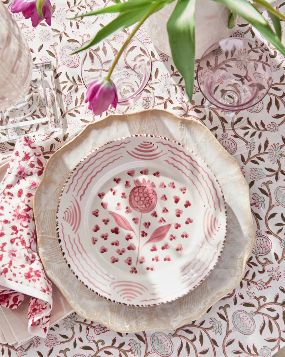 Casa Nuno Dinner Plate – Pink & White Pomegranate | Abigails