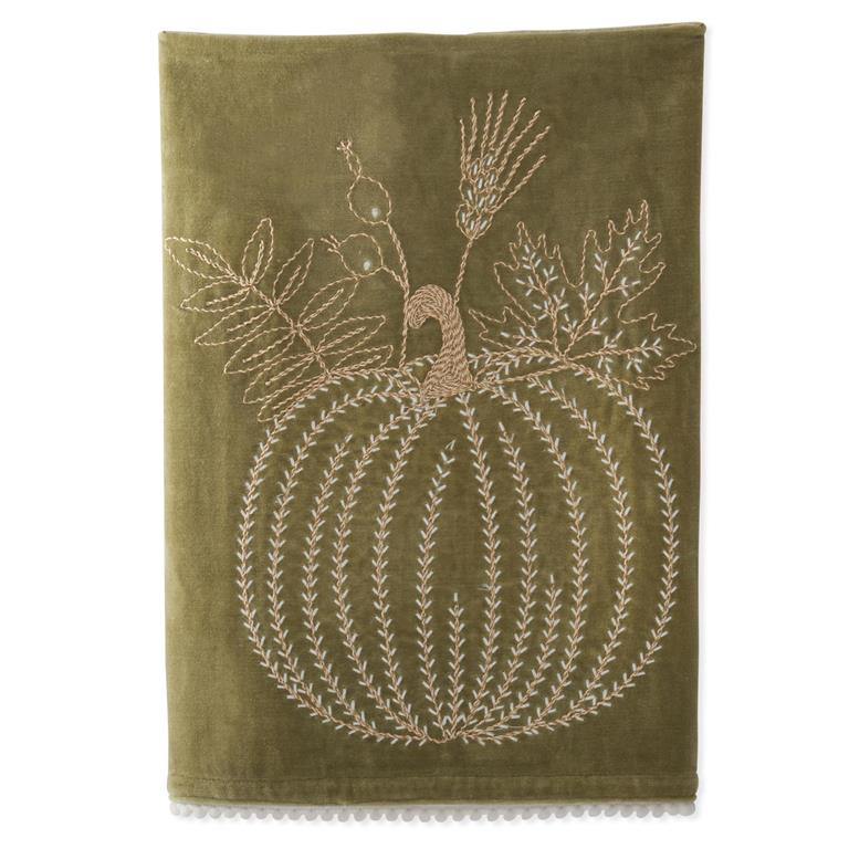 Embroidered Pumpkin Hand Towel – Light Green
