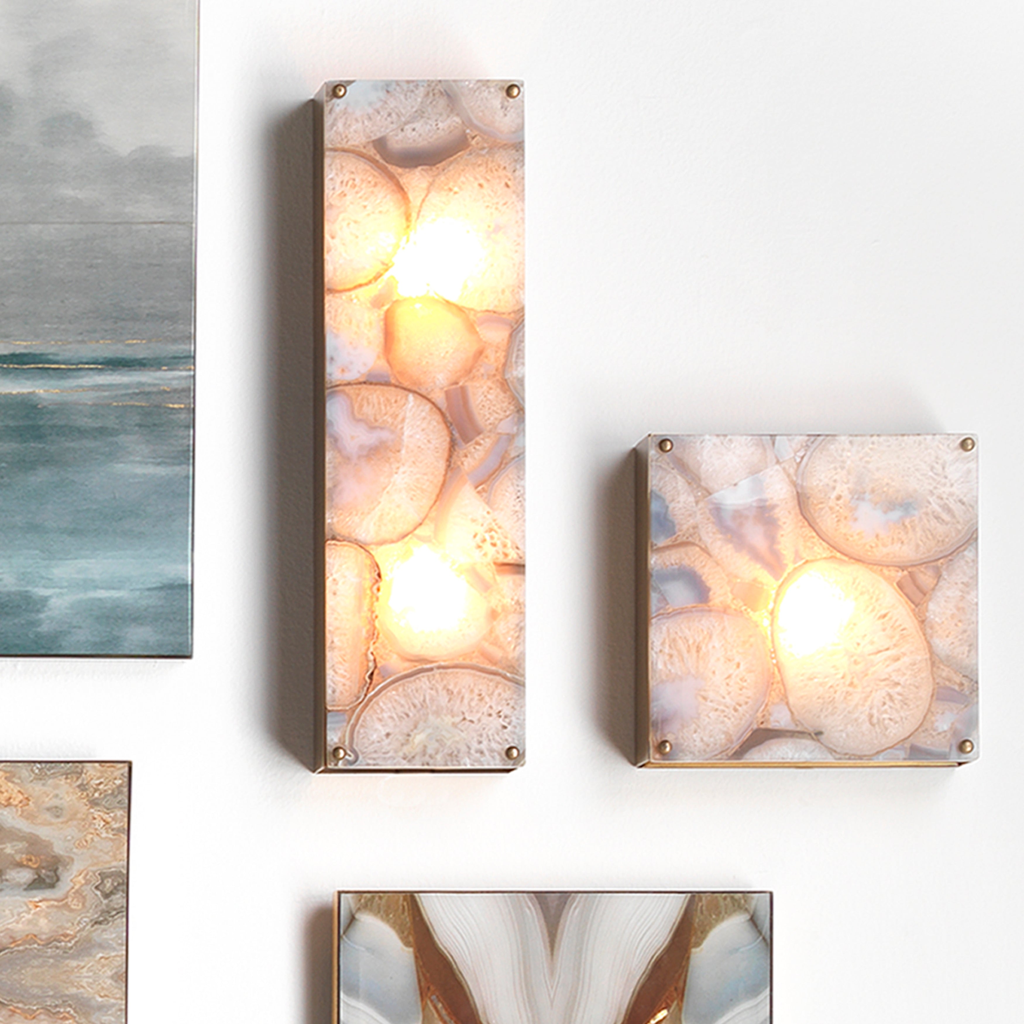 Adeline Rectangle Wall Sconce, Agate Resin and Antique Brass by Jamie Young