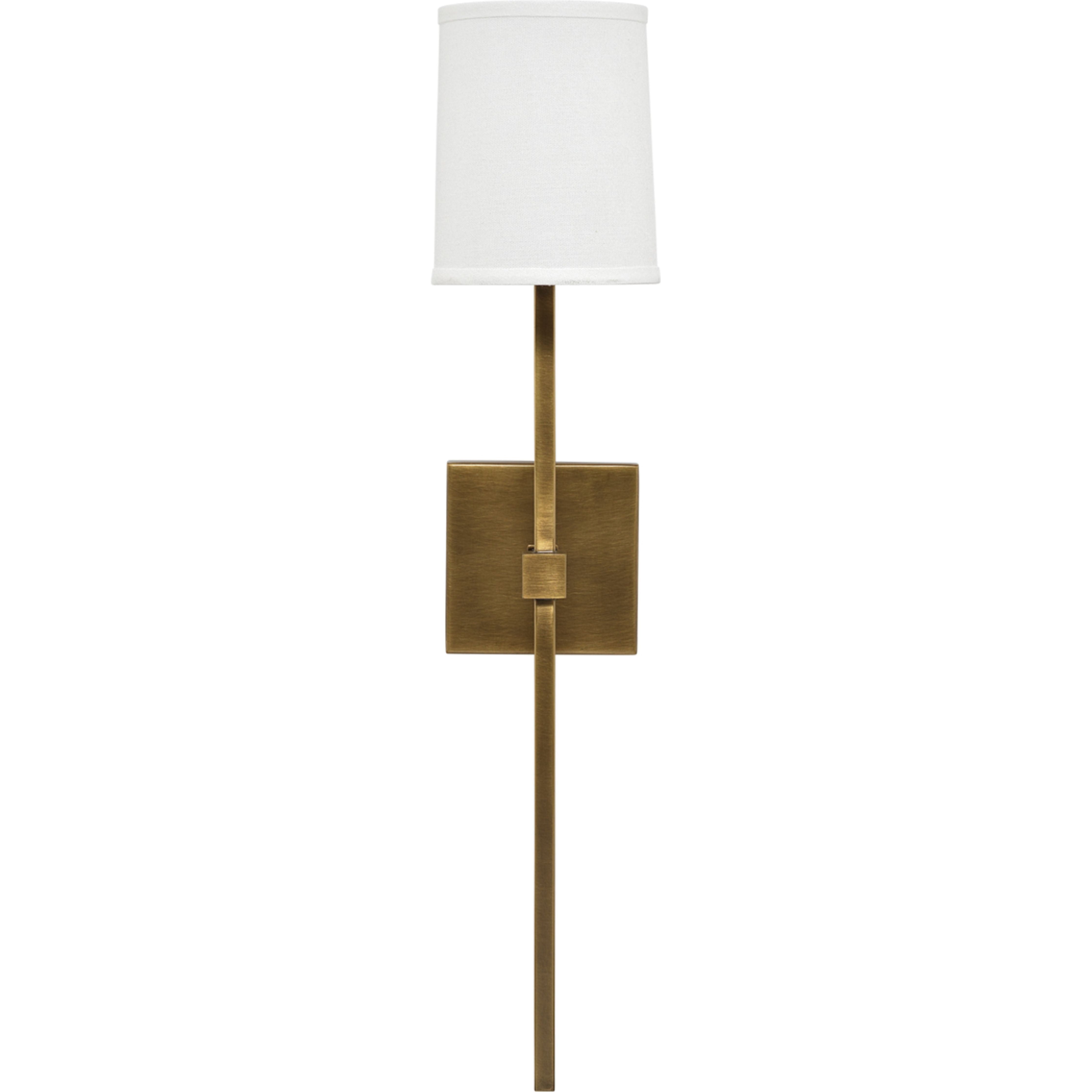 Minerva Wall Sconce, Antique Brass With White Linen Shade by Jamie Young