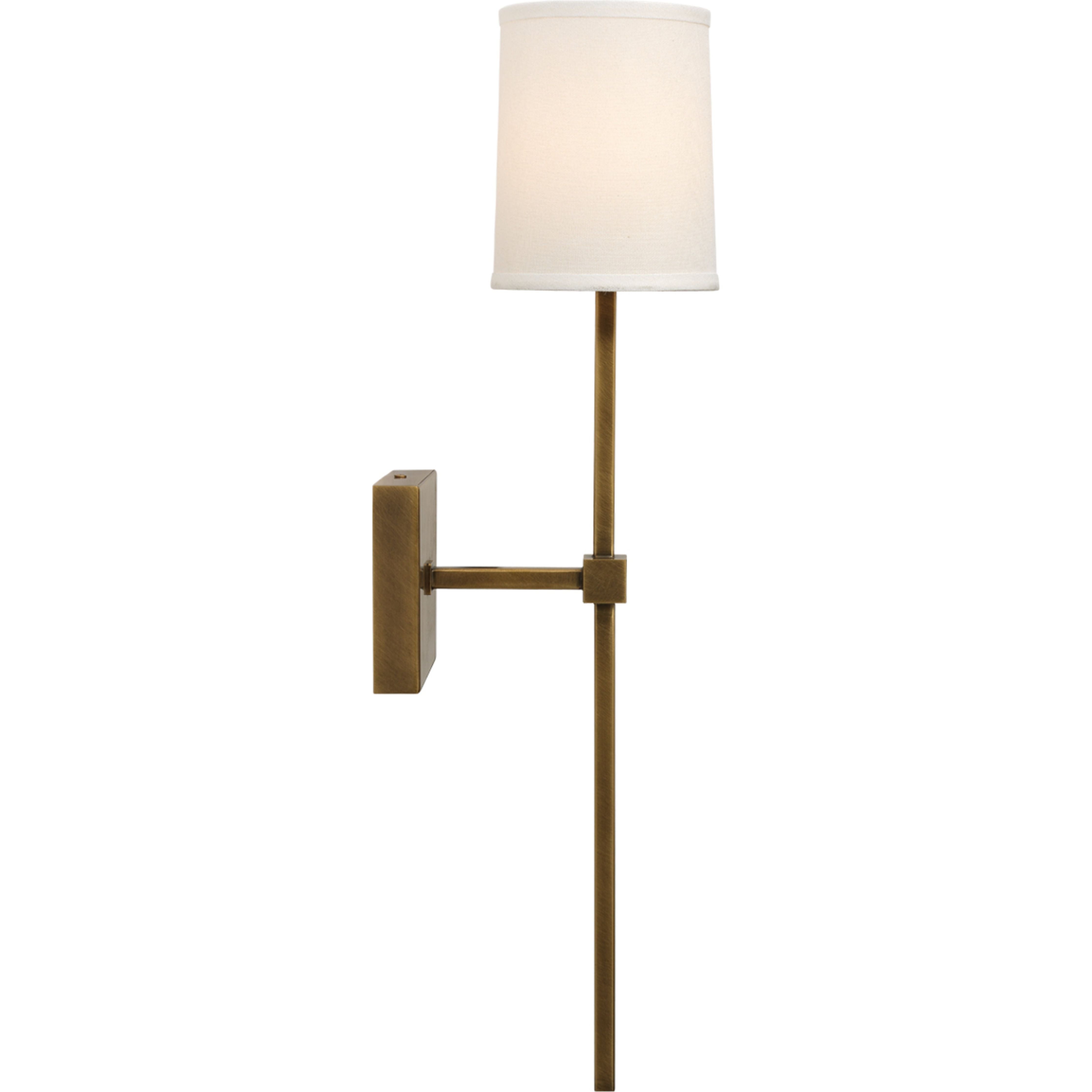Minerva Wall Sconce, Antique Brass With White Linen Shade by Jamie Young