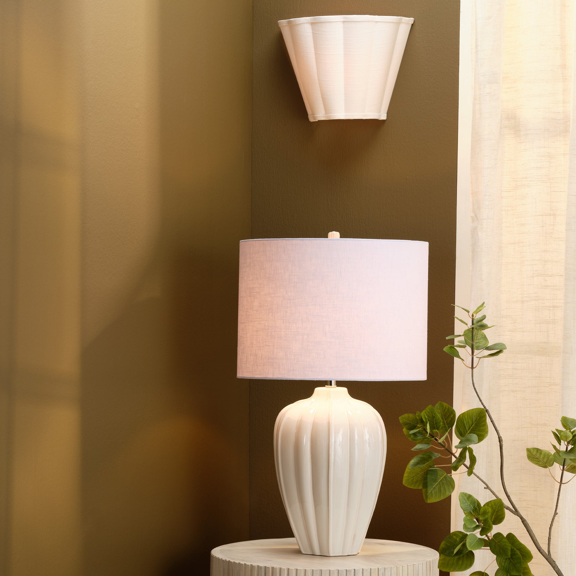 Scalloped 1-Light Wall Sconce, White Linen by Jamie Young