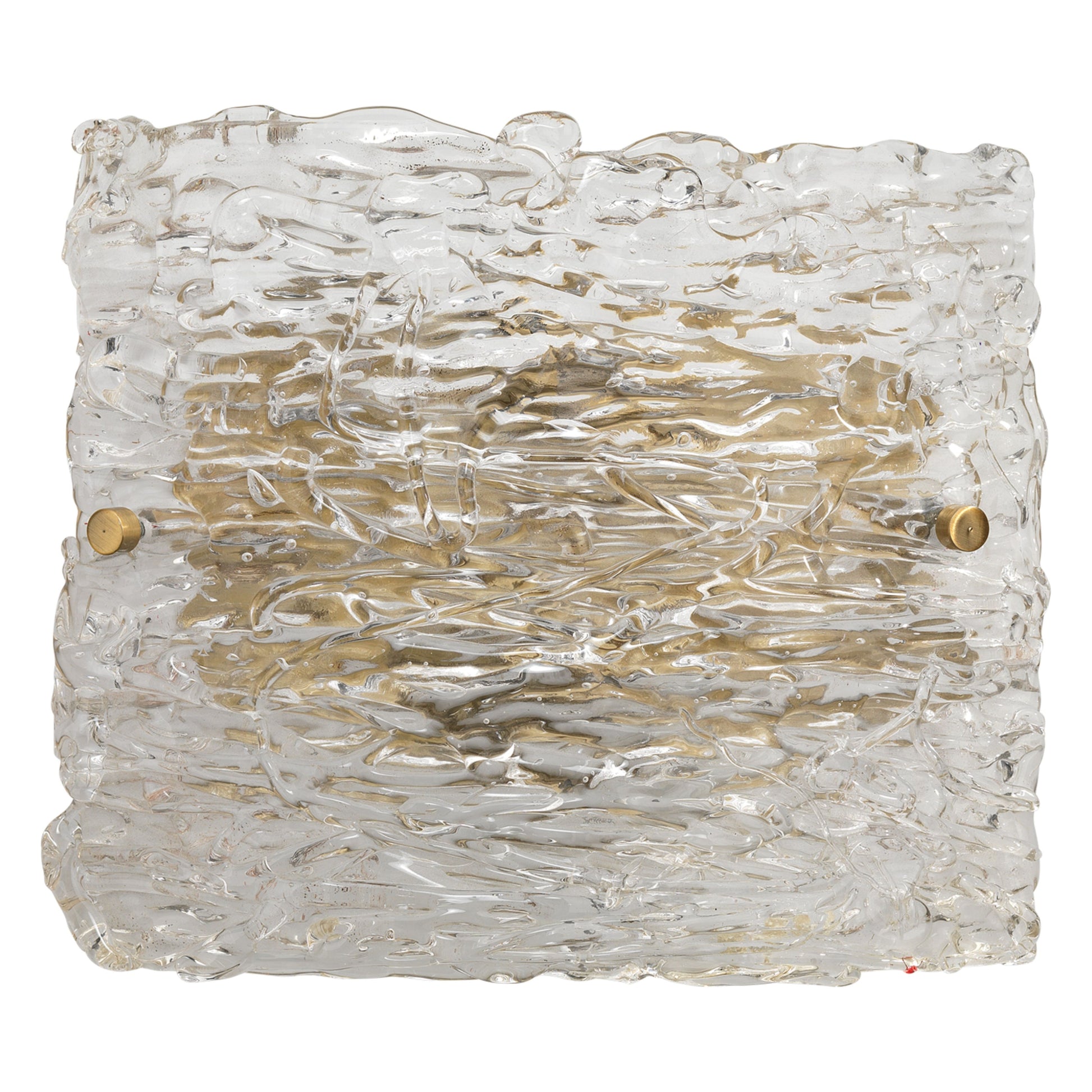 Swan Curved Glass Sconce, Clear Textured Glass and Antique Brass Metal by Jamie Young