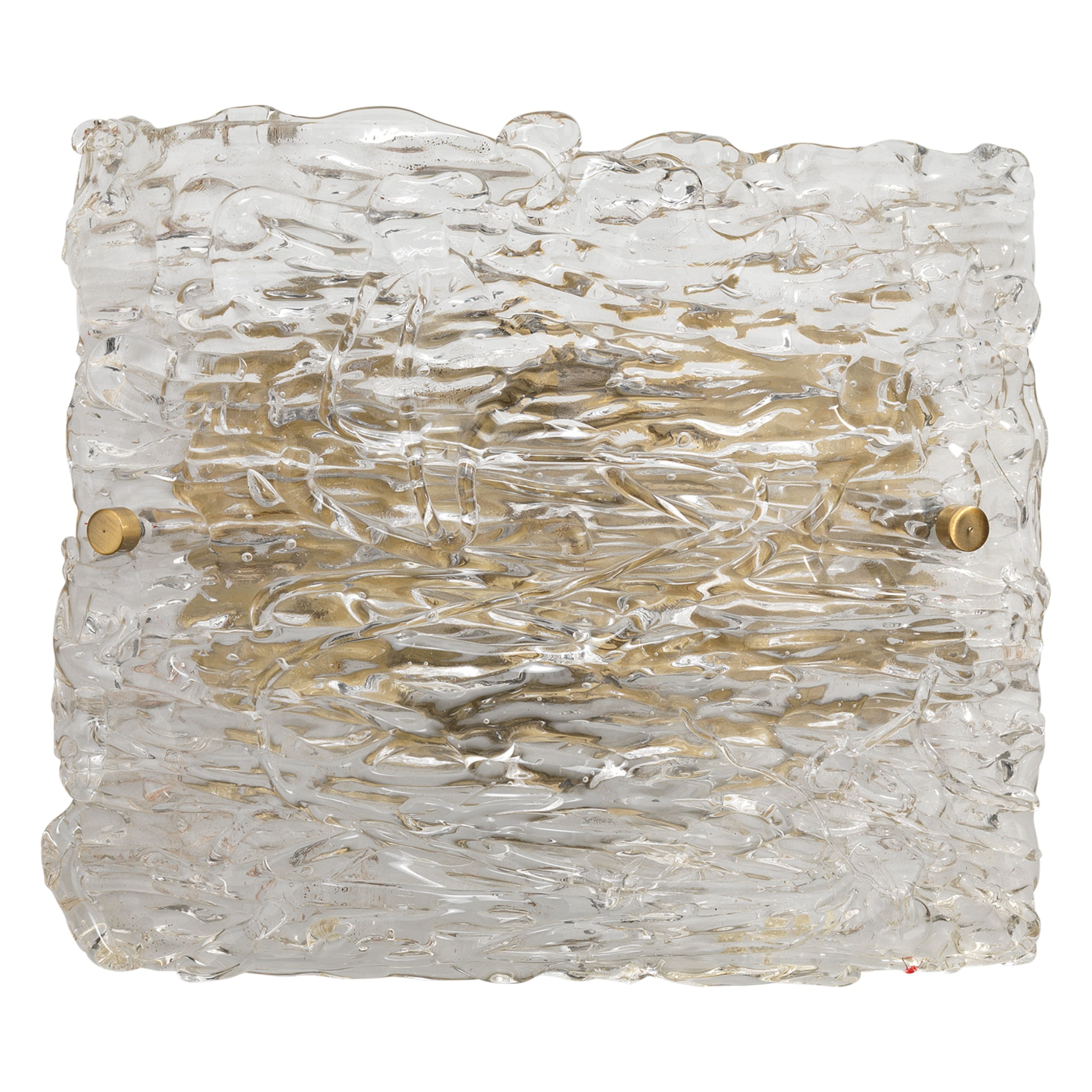 Swan Curved Glass Sconce, Clear Textured Glass and Antique Brass Metal by Jamie Young