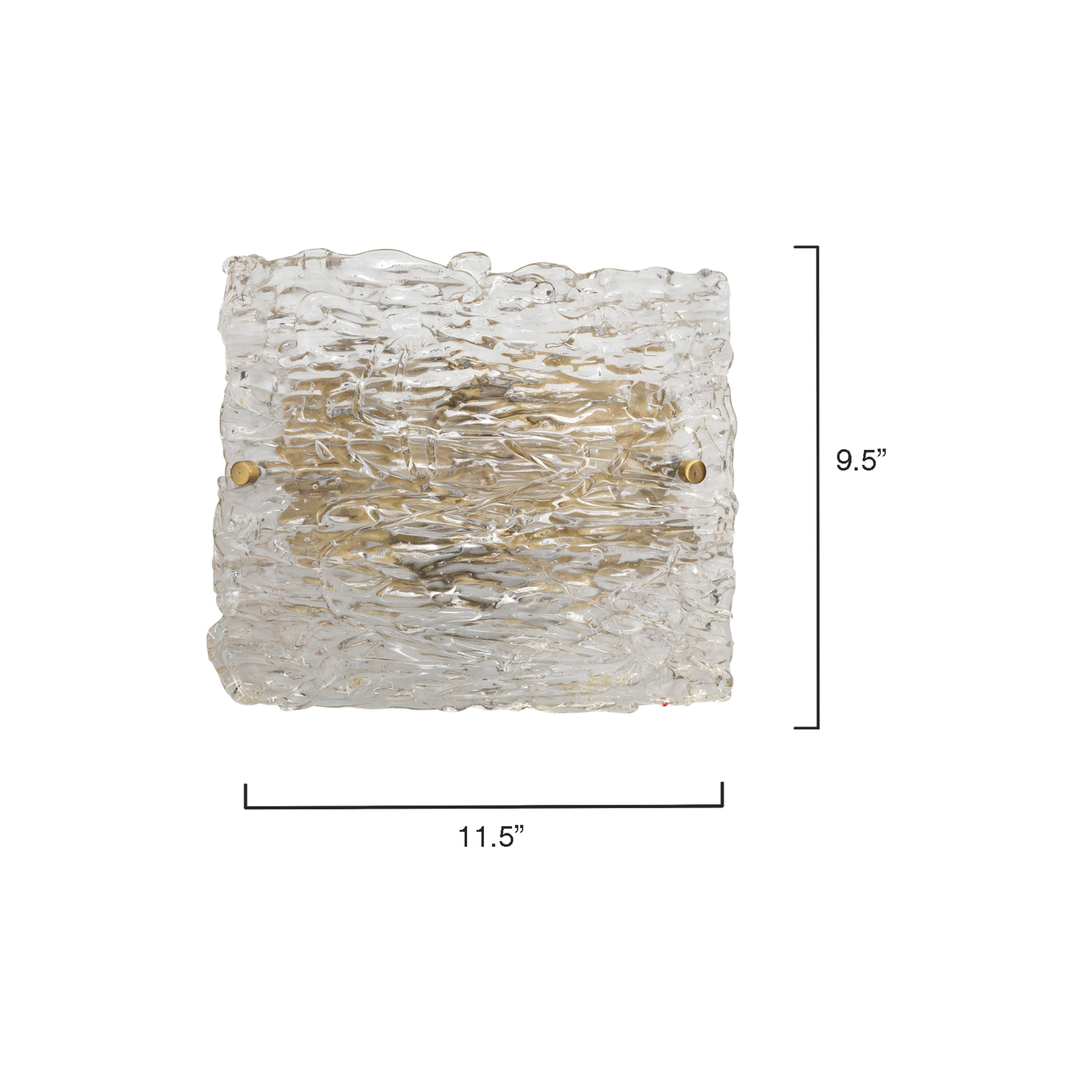 Swan Curved Glass Sconce, Clear Textured Glass and Antique Brass Metal Large by Jamie Young