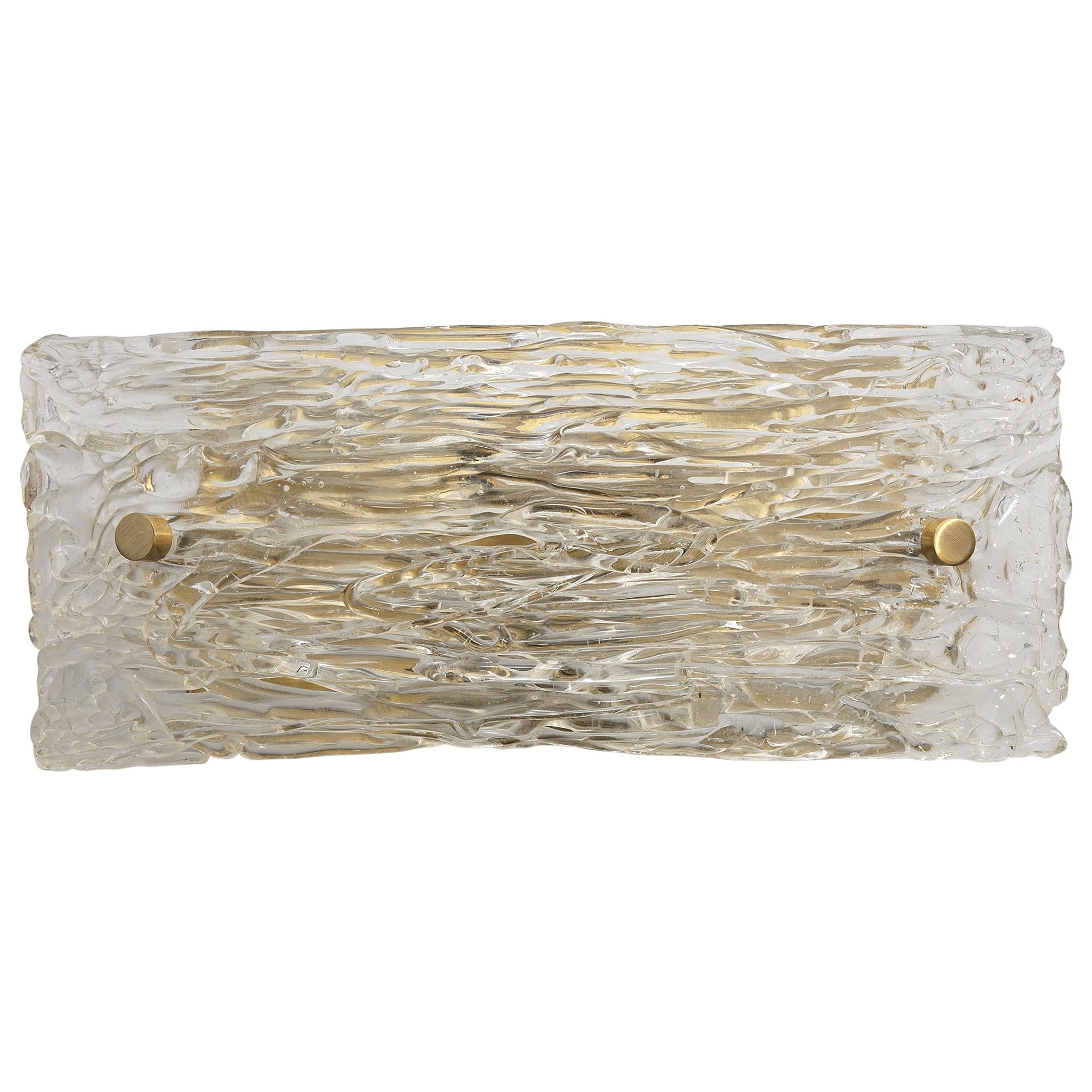 Swan Curved Glass Sconce, Clear Textured Glass and Antique Brass Metal