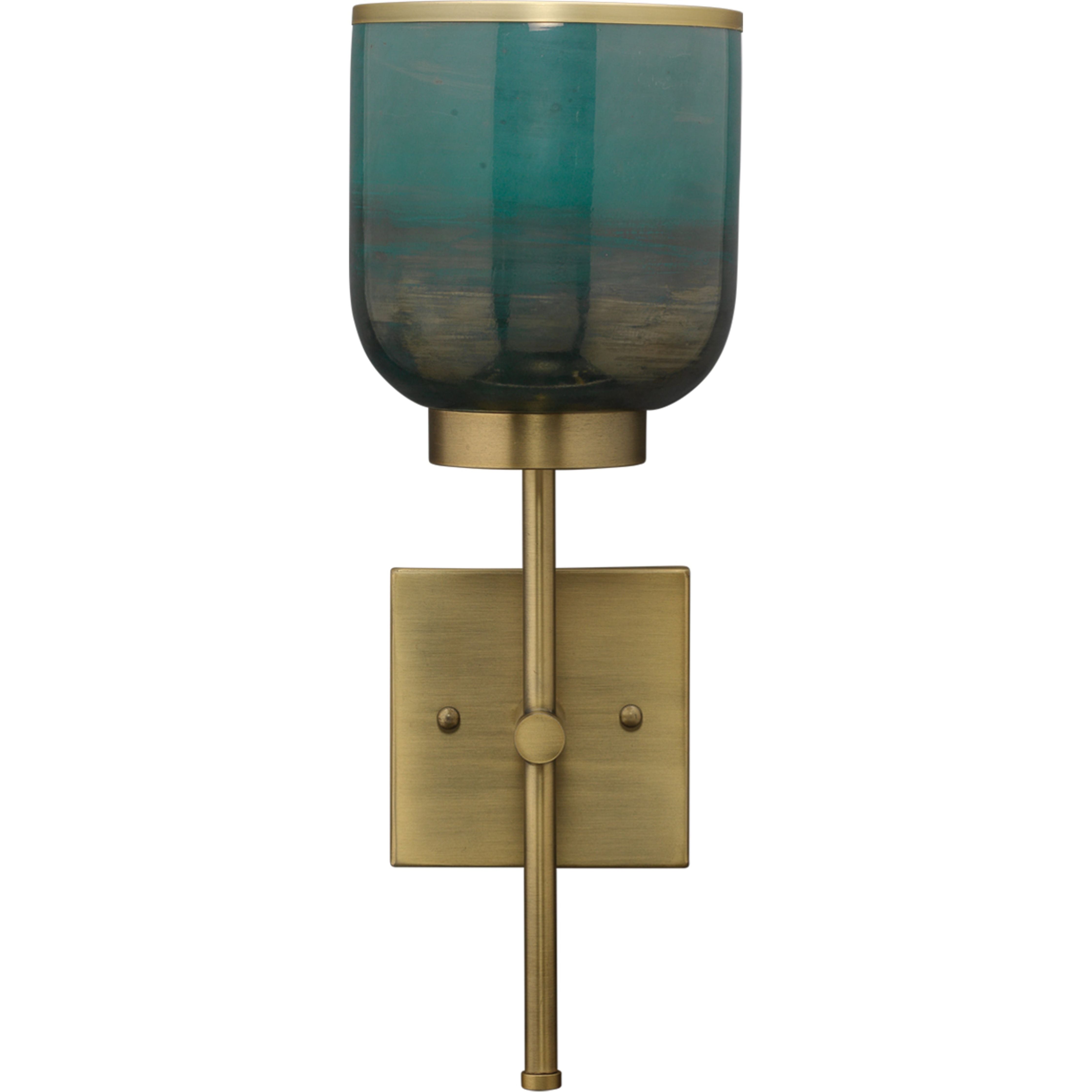 Vapor Single Sconce, Antique Brass and Aqua Metallic Glass