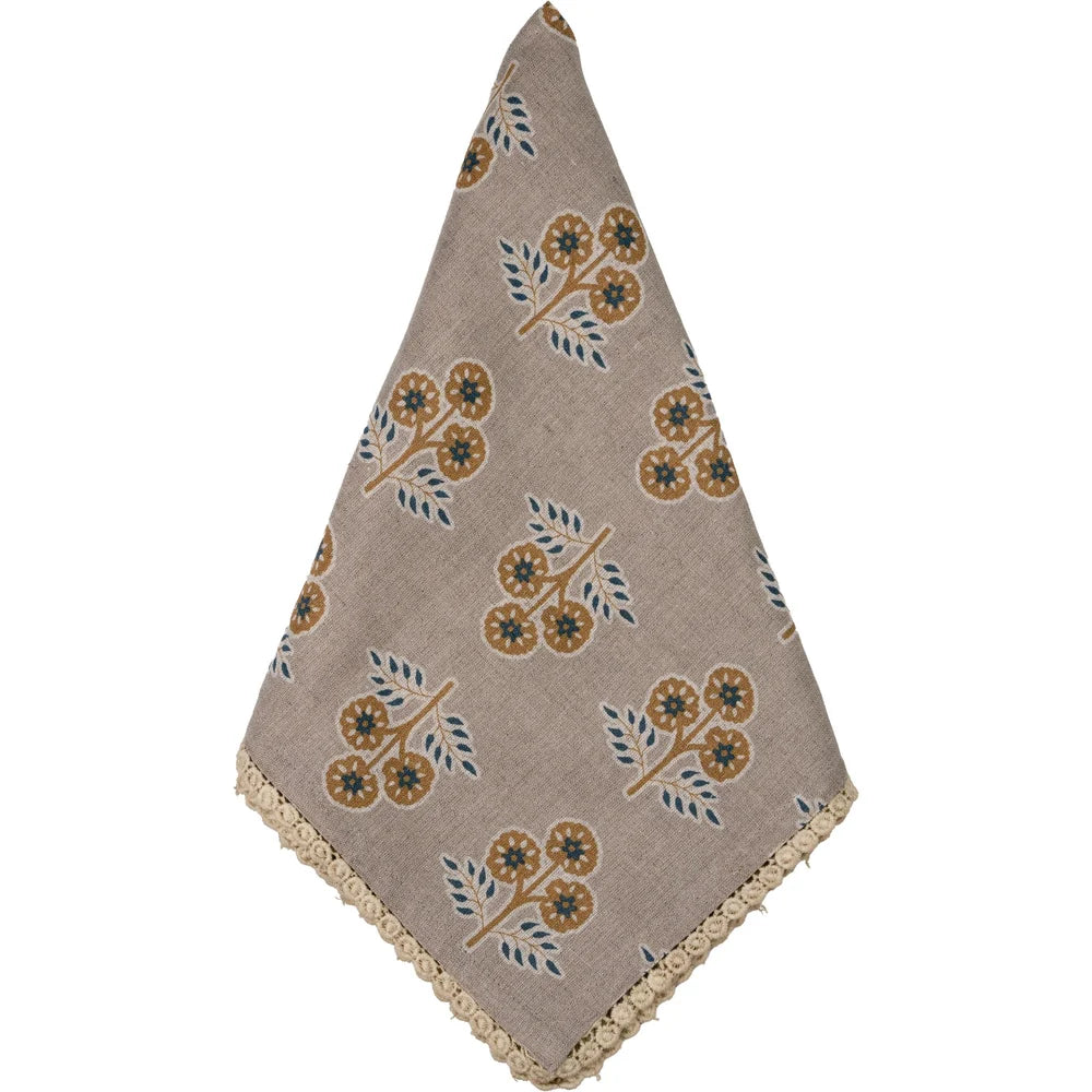 Floral Napkins with Lace Edge, Set of 8 | Abigails Gray with Yellow & Blue Flowers by Abigails
