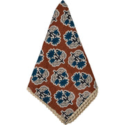 Floral Napkins with Lace Edge, Set of 8 | Abigails Cinnamon Brown with Blue Flowers by Abigails