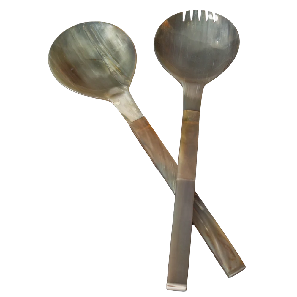 Large hand-polished horn salad servers by Abigails