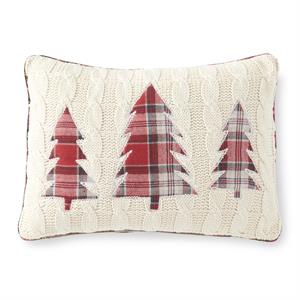 Cable Knit Lumbar Pillow 14x20 – Cream with Plaid Trees