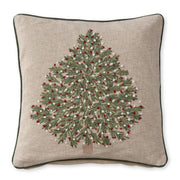 Decorative pillow with a Christmas tree design on a beige background