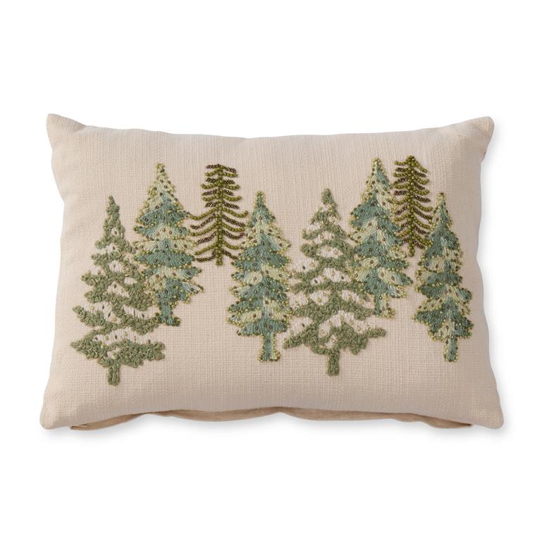 Beaded Christmas Tree Lumbar Pillow 14x20 – Cream & Green