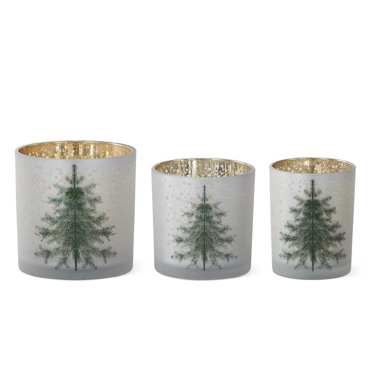 Frosted Glass Christmas Trees, Set of 3 – White